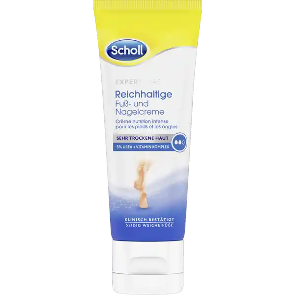 Scholl Reichhaltige Fu und Nagelcreme: Цвет: Produktbeschreibung und details Steigert sofort den Feuchtigkeitsgehalt der Haut und pflegt sehr trockene Haut Bei regelmiger Anwendung bleibt die Haut glatt und geschtzt sehr trockene Haut  Urea  Vitamin Komplex klinisch besttigt seidig weiche Fe Kontaktdaten Scholls Wellness Company GmbH Schwalbacher Str   Wiesbaden wwwschollfusspflegede Anwendung und Gebrauch Nach Bedarf auf die sauberen trockenen Fe auftragen und sanft einmassieren Nur uerlich anwenden Gebrauch Aufbewahrung und Verwendung Aufbewahrungs und Verwendungsbedingungen Auer Reichweite von Kindern aufbewahren Nicht ber C aufbewahren Inhaltsstoffe Aqua Glycerin Paraffinum Liquidum Urea Polglyceryl Methylglucose Distearate Cyclopentasiloxane Glyceryl Stearate Myristyl Alcohol Cyclohexasiloxane Dimethicone Paraffin Phenoxyethanol Panthenol Parfum Methylparaben Allantoin Bisabolol Tocopheryl Acetate Ethylparaben Butylparaben Propylparaben Warnhinweise und wichtige Hinweise Warnhinweise Nicht auf verletzter oder entzndeter Haut anwenden Bei Reizungen sofort Anwendung abbrechen Bei Verwendung groer Mengen regelmig die mit dem Produkt durchtrnkte Kleidung Bettwsche oder Verbnde wechseln und diese von Feuer fernhalten weil sie eine Brandgefahr darstellen knnen Vorsicht Rutschgefahr auf glatten Oberflchen Augenkontakt vermeiden
https://www.rossmann.de/de/pflege-und-duft-scholl-reichhaltige-fuss--und-nagelcreme/p/4002448134107