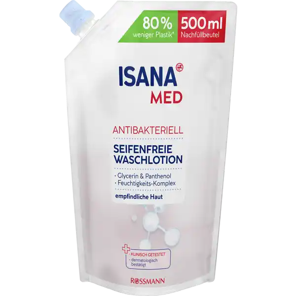 ISANA MED Waschlotion antibakteriell Nachfllbeutel: Цвет: https://www.rossmann.de/de/pflege-und-duft-isana-med-waschlotion-antibakteriell-nachfuellbeutel/p/4305615835822
Produktbeschreibung und details Glycerin ampamp Panthenol FeuchtigkeitsKomplex empfindliche Haut Klinisch getestet  dermatologisch besttigt Die Basis mit milden Wirkstoffen fr die sanfte Reinigung empfindlicher Haut Wirkung Die ISANA Med Waschlotion ist eine Rezeptur mit milden Wirkstoffen und einer seifenfreien Reinigungsformel Die Haut wird besonders schonend gereinigt fr Gesicht ampamp Krper Hautvertrglichkeit dermatologisch besttigt Diese Rezeptur ist zu  ohne Mikroplastik Kontaktdaten Dirk Rossmann GmbH Isernhgener Strae   Burgwedel wwwrossmannde   UrsprungslandHerkunftsort Deutschland Testurteile Qualittssiegel ampamp Verbandszeichen Inhaltsstoffe Aqua Sodium Laureth Sulfate Cocamidopropyl Betaine Lactic Acid Sodium Chloride Glycerin Panthenol Sodium Lactate Parfum Tetrasodium Glutamate Diacetate Sodium Benzoate Limonene