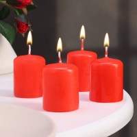 Набор свечей - цилиндров, 4х5 см, набор 4 шт, красная: 