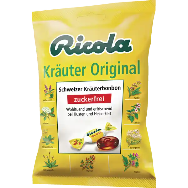 Ricola Kruter Original Schweizer Kruterbonbon zuckerfrei: Цвет: Produktbeschreibung und details Ricola Kruter Original Schweizer Kruterbonbon zuckerfrei In den zuckerfreien Ricola Kruter Original Bonbons sind dreizehn natrliche und wohltuende Schweizer Bergkruter enthalten Diese traditionelle RicolaKrutermischung ist wohltuend und erfrischend bei Husten und Heiserkeit von Natur aus laktose und glutenfrei mit Sungsmitteln Lebensmittelunternehmer Name Vertrieb fr Deutschland Klosterfrau Adresse  Kln UrsprungslandHerkunftsort Schweiz Rechtlich vorgeschriebene Produktbezeichnung Schweizer Kruterbonbon zuckerfrei mit Sungsmitteln Zutaten Isomalt Kruterauszug  aus Spitzwegerich Eibisch Pfefferminze Thymian Salbei Frauenmantel Holunderblten Schlsselblume Schafgarbe Bibernelle Ehrenpreis Malve und Andorn Farbstoff Zuckerkulr Sorbit Sungsmittel Aspatam AcesulfamK natrliches Minzenaroma Menthol Nhrwerte Durchschnittliche Nhrwertangaben pro  g Energie  kj   kcal Fett  g davon  gesttigte Fettsuren  g  einfach ungesttigte Fettsuren  g  mehrfach ungesttigte Fettsuren  g Kohlenhydrate  g davon  Zucker  g  mehrwertige Alkohole  g  Strke  g Eiwei  g Salz  g Anwendung und Gebrauch Verzehrsempfehlung Mindestens  Bonbon pro Tag Gebrauch Aufbewahrung und Verwendung Aufbewahrungs und Verwendungsbedingungen Vor Wrme und Feuchtigkeit geschtzt aufbewahren Warnhinweise und wichtige Hinweise Warnhinweise Kann bei bermigem Verzehr abfhrend wirken Enthlt eine Phenylalaninquelle Mit Sungsmitteln Eine abwechslungsreichen und ausgewogenen Ernhrung sowie eine gesunde Lebensweise sind bedeutsam
https://www.rossmann.de/de/gesundheit-ricola-kraeuter-original-schweizer-kraeuterbonbon-zuckerfrei/p/7610700945087