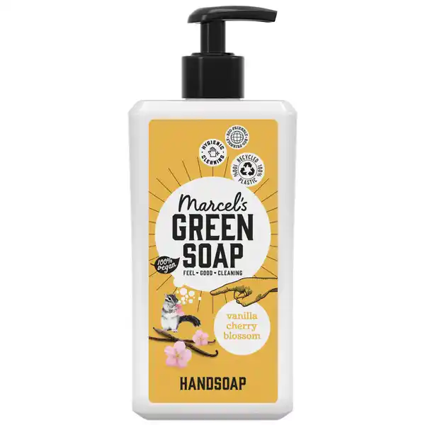 Marcel's Green Soap Handseife Vanilla & Cherry Blossom: Цвет: Produktbeschreibung und details Im Gegensatz zu herkmmlicher Handseife enthlt die nachhaltige Handseife von Marcel nur natrliche Inhaltsstoffe Stoffe die fr die Umwelt Ihr Zuhause oder Ihren Krper schdlich sein knnen finden sich in unserer Handseife nicht Auerdem kann man sich damit oft die Hnde waschen denn die Handseife enthlt pflanzliches Glycerin das fr eine superweiche Haut sorgt Und wenn Sie eine kologische Handseife verwenden tragen Sie dazu bei unseren Planeten sauber zu halten Fhlt sich doch gleich viel besser an oder Das ist Handseife die glcklich macht  vegan Flasche aus  recyceltem Kunststoff zu mindestens  biologisch abbaubar mit Glycerin fr weiche Hnde Kontaktdaten The green soap company Voorhelmstraat   ZM Haarlem The Netherlands wwwmarcelsgreensoapcom Inhaltsstoffe Aqua Sodium Laureth Sulfate Glycerin Sodium Chloride Cocamidopropyl Betaine Sodium Benzoate Parfum Citric Acid Sodium Sulfate Hexyl Cinnamal Linalool
https://www.rossmann.de/de/pflege-und-duft-marcels-green-soap-handseife-vanilla-und-cherry-blossom/p/8720254337623