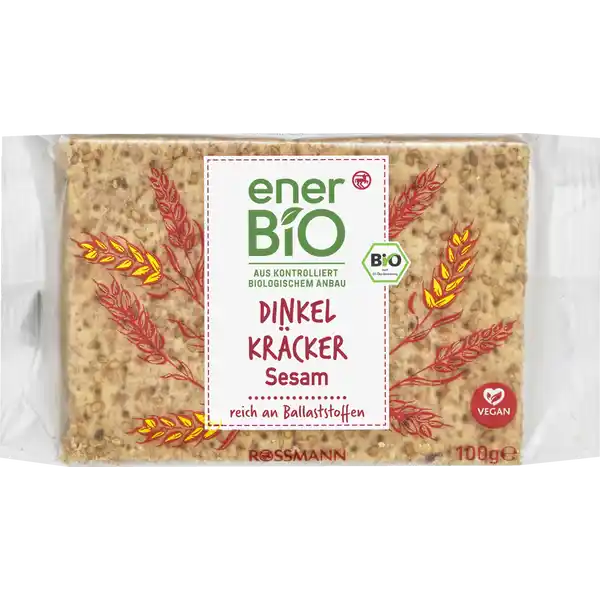 enerBiO Dinkel Krcker Sesam: Цвет: Produktbeschreibung und details Knabberkram zum berallmithinSnackenNa sind Sie auf der Suche nach einem delikaten Wegbegleiter fr den Alltag Unsere enerBiO Dinkel Krcker Sesam bieten Ihnen den nussigmilden Geschmack von Sesam in handlichknusprigen Knabberportionen Wie Sie das Ganze am besten snacken Einfach aufreien reinbeien und genieen Alle Produkte unserer ROSSMANNMarke enerBiO stammen aus kontrolliert biologischem Anbau Durch eine schonende sorgfltige Verarbeitung erhalten wir hierbei sowohl die Hochwertigkeit als auch den natrlichen Geschmack Zudem lassen wir unsere Produkte regelmig durch unabhngige Institute berprfen  so gewhrleisten wir eine gleichbleibende Qualitt Lebensmittelunternehmer Name Dirk Rossmann GmbH Adresse Isernhgener Str    Burgwedel wwwrossmannde Bio Zertifikat CHBIO UrsprungslandHerkunftsort EUNichtEU Landwirtschaft Testurteile Qualittssiegel ampamp Verbandszeichen Rechtlich vorgeschriebene Produktbezeichnung Bio DinkelVollkornCrcker mit Sesam Zutaten  DINKELVOLLKORNSCHROT   SESAM  Rapsl Meersalz Hefe GERSTENMALZEXTRAKT  Backtriebmittel Natriumhydrogencarbonat  aus kontrolliert biologischem Anbau Enthlt GLUTEN und SESAM  Nhrwerte Durchschnittliche Nhrwertangaben pro  g Energie  kj   kcal Fett  g davon  gesttigte Fettsuren  g Kohlenhydrate  g davon  Zucker  g Ballaststoffe  g Eiwei  g Salz  g Gebrauch Aufbewahrung und Verwendung Aufbewahrungs und Verwendungsbedingungen Trocken lagern und vor Wrme schtzen
https://www.rossmann.de/de/lebensmittel-enerbio-dinkel-kraecker-sesam/p/4305615677866