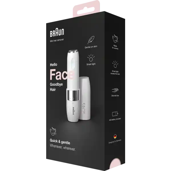 Braun Face Mini Hair Remover FS1000: Цвет: Produktbeschreibung und details Der elegant designte elektrische Gesichtshaarentferner fr Damen in einer dezenten Gre ermglicht eine schnelle und sanfte Haarentfernung Der Braun MiniHaarentferner entfernt das Haar nah an der Hautoberflche und hinterlsst ein geschmeidiges ebenmiges und von kleinen Hrchen befreites Gesicht Schnelle und sanfte Haarentfernung Ganz egal wann und wo inkl  weie Kappe  Reinigungsbrste und Batterie glatte Haut  rasiert das Haar przise und nah an der Hautoberflche  fr leichteres Auftragen von Makeup sanft und schnell  fr eine effiziente und sanfte Gesichtshaarentfernung fr Frauen einfach und kompakt  dank dezenter Gre knnen Sie Ihren Rasierer immer mit sich tragen  fr eine effiziente Gesichtshaarentfernung jederzeit und berall grndliche Rasur  das integrierte Smartlight macht alle Haare sichtbar  fr eine przise Haarentfernung vielseitige Anwendung  dieser Gesichtsrasierer fr Frauen kann auch an schwer zu erreichenden Stellen im Gesicht verwendet werden Kontaktdaten Braun GmbH Frankfurter Str D Kronberg Hinweise zur Elektrogerte und Batterieentsorgung Hinweise zur Entsorgung von Elektrogerten und Batterien httpswwwrossmanndedeserviceundhilfeelektrogesetzbatteriegesetz
https://www.rossmann.de/de/pflege-und-duft-braun-face-mini-hair-remover-fs1000/p/4210201313908