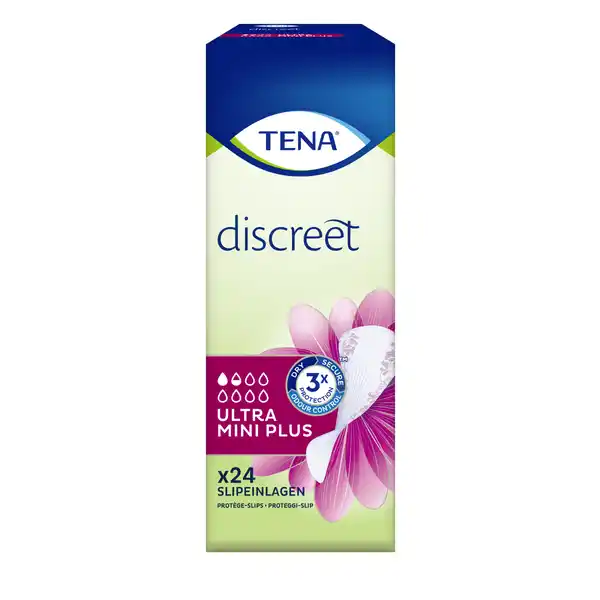 TENA discreet Ultra Mini Plus Slipeinlagen: Цвет: Produktbeschreibung und details Die TENA Discreet Ultra Mini Plus ist eine extra lange Slipeinlage bei Blasenschwche und bietet diskreten Schutz bei krperlicher Aktivitt sowie bei Husten oder Niesen fr Frauen mit leichter Blasenschwche Sie ist wesentlich saugfhiger als herkmmliche Slipeinlagen und schliet dank microPROTEX Technologie Gerche und Flssigkeit sofort ein Weil Diskretion genauso wichtig ist wie Sicherheit fr sehr leichte Blasenschwche entwickelt Dreifachschutz vor Auslaufen Feuchtigkeit ampamp Gerchen diskret und sicher schtzt wie TENA trocken sicher und geruchsbindend Geruchsbinder Fresh Odor Control fr Sicherheit und Diskretion dermatologisch getestet und parfmfrei microPROTEX Technologie fr optimale Sicherheit Kontaktdaten Essity Germany GmbH Sandhofer Str   Mannheim wwwtenade Gebrauch Aufbewahrung und Verwendung Aufbewahrungs und Verwendungsbedingungen Gebrauchte Einlagen bitte nicht in der Toilette hinuntersplen sondern mit dem Hausmll entsorgen
https://www.rossmann.de/de/pflege-und-duft-tena-discreet-ultra-mini-plus-slipeinlagen/p/7322541079967