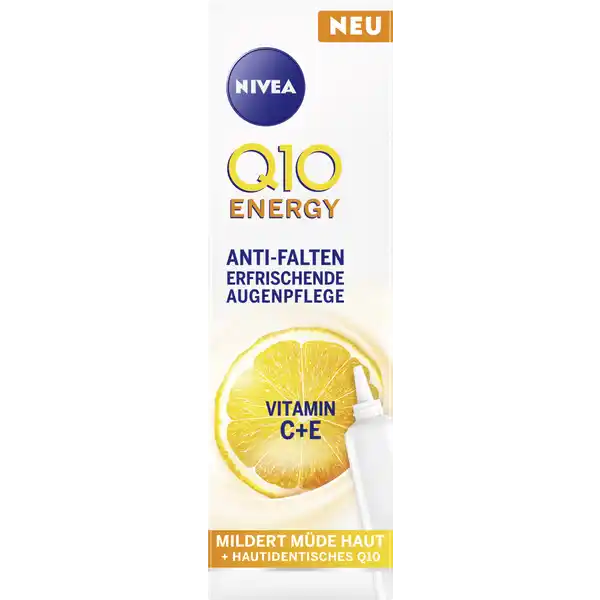 NIVEA Q10 Energy Anti-Falten Erfrischende Augenpflege: Цвет: Produktbeschreibung und details Die NIVEA Q ENERGY Augenpflege untersttzt den hauteigenen Metabolismus in seiner Energieproduktion durch den Schutz vor hautschdigenden freien Radikalen Die Formel ist angereichert mit drei Arten von Antioxidantien  hautidentischem Q Vitamin C und Vitamin E Die Augenpflege lindert Anzeichen von Mdigkeit ampamp Fahlheit und strafft die Augenpartie fhlbar Zustzlich mildert die Augenpflege Krhenfe sichtbar und versorgt die Haut mit intensiver Feuchtigkeit  fr frisch aussehende strahlende Haut Die Hautvertrglichkeit ist dermatologisch besttigt und das Produkt ist fr KontaktlinsentrgerInnen geeignet NIVEA Q ENERGY AntiFalten Erfrischende Augenpflege in vitro Kontaktdaten Beiersdorf AG Unnastrae   Hamburg     Anwendung und Gebrauch Anwendung Morgens und abends eine kleine Menge um die Augen verteilen und in leichten Klopfbewegungen von Innen nach auen einarbeiten Inhaltsstoffe Aqua Glycerin Dicaprylyl Carbonate Methylpropanediol Glyceryl Stearate Cetearyl Alcohol Hydrogenated Vegetable Oil Tapioca Starch C Alkyl Benzoate CaprylicCapric Triglyceride Octyldodecanol Hexanediol Ubiquinone Sodium Ascorbyl Phosphate Tocopherol Tocopheryl Acetate Creatine MethylhydantoinImide Potassium Cetyl Phosphate Hydrogenated Palm Glycerides Carrageenan Xanthan Gum Ethylhexylglycerin Caprylyl Glycol Sodium Hydroxide Phenoxyethanol CI
https://www.rossmann.de/de/pflege-und-duft-nivea-q10-energy-anti-falten-erfrischende-augenpflege/p/4006000019819