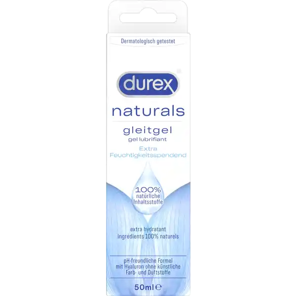 Durex Naturals Gleitgel Extra Feuchtigkeitsspendend: Цвет: Produktbeschreibung und details Wasserbasiertes Gleitgel mit natrlicher Hyaluronsure das langanhaltende Feuchtigkeit spendet und die eigene Lubrikation ergnzt Hergestellt aus   natrlichen Inhaltsstoffen Das Gleitgel ist pHfreundlich dermatologisch getestet und frei von knstlichen Duft und Farbstoffen Kontaktdaten Reckitt Benckiser Deutschland GmbH Darwinstr   Heidelberg wwwdurexcom Anwendung und Gebrauch Zum Auftragen einfach den Deckel hochklappen und vorsichtig drcken Einfach eine kleine Menge im Intimbereich oder bei Verwendung mit Kondom auf das angelegte Kondom auftragen Geeignet fr vaginalen und analen Sex Kann vaginale Trockenheit lindern Geeignet fr Kondome aus Naturkautschuklatex und Polyisopren Gebrauch Aufbewahrung und Verwendung Aufbewahrungs und Verwendungsbedingungen Khl und trocken lagern vor direkter Sonneneinstrahlung schtzen Innerhalb von  Monaten nach dem ffnen verbrauchen Auerhalb der Reichweite von Kindern aufbewahren Inhaltsstoffe Aqua Glycerin Propanediol Xanthan Gum Benzoic Acid Sodium Hyaluronate Potassium Lactate Lactic Acid Warnhinweise und wichtige Hinweise Warnhinweise Folge den Anwendungshinweisen Kein Verhtungsmittel enthlt keine Spermizide Kann Spermien verlangsamen Kontakt mit den Augen gereizter Haut oder Wunden vermeiden Bei Reizungen Produkt nicht mehr verwenden Arzt konsultieren wenn die Reizung lnger anhlt bei anhaltender vaginaler Trockenheit Schwangerschaft oder in der Stillzeit Konformittserklrung Konformittserklrung Laden Sie das Dokument zum Produkt als PDF herunter
https://www.rossmann.de/de/gesundheit-durex-naturals-gleitgel-extra-feuchtigkeitsspendend/p/4002448189381