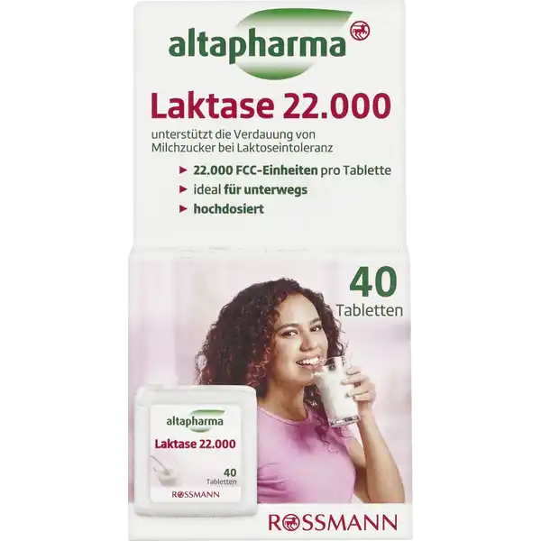 altapharma Laktase 22.000: Цвет: https://www.rossmann.de/de/gesundheit-altapharma-laktase-22000/p/4068134013606
Produktbeschreibung und details Viele Menschen haben Probleme mit der Verdauung des Milchzuckers Laktose Ihr Krper bildet das Enzym Laktase nicht in ausreichenden Mengen So kann es beim Verzehr laktosehaltiger Speisen zu Unvertrglichkeitsreaktionen kommen Bei Personen die Probleme mit der Verdauung von Laktose haben verbessert die Einnahme von Laktase die Laktoseverdauung Die hochdosierten Laktase  Tabletten fhren die zur Verwertung von Milchzucker notwendige Laktase von auen zu und ermglichen so den unbeschwerten Genuss laktosehaltiger Speisen untersttzt die Verdauung von Milchzucker bei Laktoseintoleranz  FCCEinheiten pro Tablette ideal fr unterwegs hochdosiert Kontaktdaten Dirk Rossmann GmbH Isernhgener Strae   Burgwedel wwwrossmannde Zutaten Laktase Maltodextrin Fllstoff Mikrokristalline Cellulose Trennmittel Magnesiumsalze der Speisefettsuren Siliciumdioxid Anwendung und Gebrauch Vor dem Verzehr von milchzuckerhaltigen Produkten  Tablette pro Tag mit ausreichend Flssigkeit verzehrenDie Dosierung muss individuell angepasst werden Tglich aber maximal  Tabletten Sie ist abhngig vom Grad der Laktoseunvertrglichkeit und der Zusammensetzung der Mahlzeit Es wird empfohlen die optimale Dosierung mit einem Arzt oder Ernhrungsexperten zu besprechen Gebrauch Aufbewahrung und Verwendung Aufbewahrungs und Verwendungsbedingungen Trocken und vor Wrme und Licht geschtzt aufbewahren Warnhinweise und wichtige Hinweise Warnhinweise Bitte auerhalb der Reichweite von kleinen Kindern aufbewahren Die empfohlene Verzehrmenge darf nicht berschritten werden Nahrungsergnzungsmittel sind kein Ersatz fr eine abwechslungsreiche und ausgewogene Ernhrung sowie eine gesunde Lebensweise