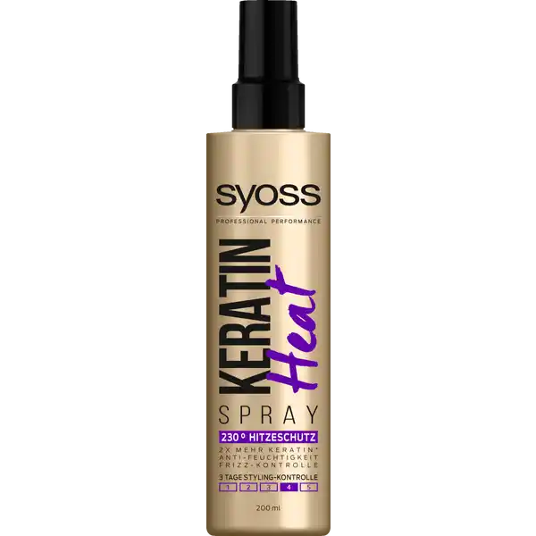 Syoss Professional Performance Keratin Heat Spray: Цвет: Produktbeschreibung und details Hitzeschutz SYOSS HitzeschutzSpray schtzt bis zu C beim Gltten oder Locken der Haare x FrizzKontrolle Dieses Keratin HitzeschutzSpray sorgt fr makellose und frizzgeschtzte Styles dank der hitzeaktivierten Formel Halt ampamp Geschmeidigkeit Unsere HighPerformanceFormel mit haaridentischen flssigen KeratinKomponenten verleiht die perfekte Balance zwischen Halt und Geschmeidigkeit Bis zu x FrizzKontrolle gegenber unbehandeltem Haar Kontaktdaten Schwarzkopf ampamp Henkel D Dsseldorf wwwsyossde     Anwendung und Gebrauch Der SyossStylist empfiehlt auf feuchtem Haar Vor dem Fhnen gleichmig im gesamten Haar verteilen und anschlieend das trockene Haar gltten auf trockenem Haar Vor dem Gltten gleichmig im gesamten Haar verteilen Inhaltsstoffe Aqua Water Eau Alcohol denat Propylene Glycol Polyurethane Sodium Benzoate PEG Hydrogenated Castor Oil Hydrolyzed Keratin Cetyl Ethylhexanoate BisIsobutyl PEGPPGAmodimethicone Copolymer Parfum Lactic Acid Polysorbate  Butylene Glycol Gluconolactone Methylpropanediol Linalool Limonene Benzyl Alcohol Citronellol Geraniol Warnhinweise und wichtige Hinweise Warnhinweise Entzndbar Nicht in die Augen sprhen Gltteisen nicht im feuchten Haar anwenden dies kann zu Haarschdigung fhren
https://www.rossmann.de/de/pflege-und-duft-syoss-professional-performance-keratin-heat-spray/p/4015100192148