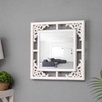 Зеркало настенное, в ажурном корпусе , 38х38 см, белый с серебром: 