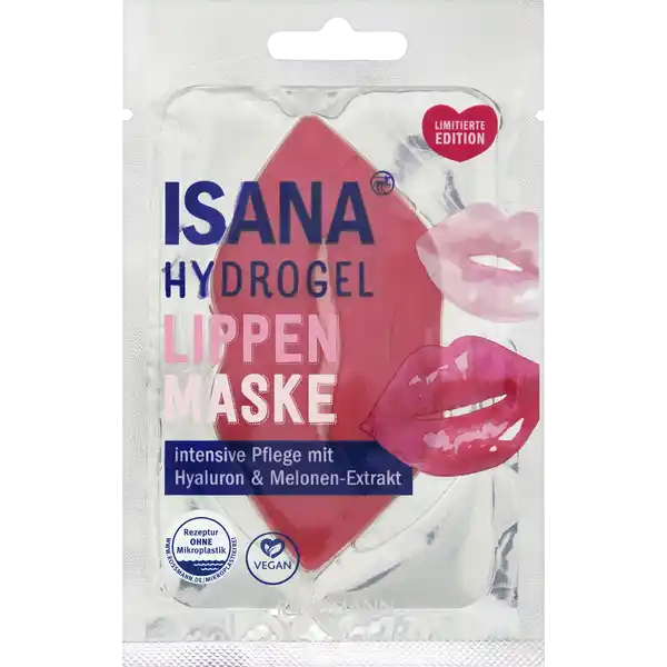 ISANA Hydrogel Lippenmaske: Цвет: Produktbeschreibung und details Die ISANA Hydrogel Lippenmaske mit der wertvollen Rezeptur aus Hyaluron WassermelonenExtrakt und Shea Butter spendet intensive Feuchtigkeit und sorgt fr ein zartes samtweiches Hautgefhl Das zarte Hydrogel schmiegt sich sanft den Lippen an und ermglicht so eine optimale Wirkstoffaufnahme Die Lippen werden reichhaltig gepflegt Langanhaltende Pflege und wertvolle Inhaltsstoffe fr ein samtweiches Gefhl ISANA Lippenpflege schenkt Ihren Lippen was sie brauchen intensive Pflege mit Hyaluron ampamp MelonenExtrakt limitierte Edition Hautvertrglichkeit dermatologisch getestet Kontaktdaten Dirk Rossmann GmbH Isernhgener Strae   Burgwedel wwwrossmannde UrsprungslandHerkunftsort PRC Testurteile Qualittssiegel ampamp Verbandszeichen Anwendung und Gebrauch Folie aufreien und Lippenmaske herausnehmen Maske direkt auf die gereinigten Lippen legen und leicht andrcken  Minuten einwirken lassen Maske abnehmen und Rckstnde einmassieren Inhaltsstoffe Aqua Glycerin Sorbitol Chondrus Crispus Powder Trehalose Citrullus Lanatus Fruit Extract Butyrospermum Parkii Butter Persea Gratissima Oil Sodium Hyaluronate Hexanediol Hydroxyacetophenone Glucomannan Synthetic Fluorphlogopite Polyglyceryl Caprylate Citric Acid Proline Potassium Chloride Sodium Benzoate Parfum CI  Warnhinweise und wichtige Hinweise Warnhinweise Maske zum einmaligen Gebrauch Nicht fr Kinder geeignet
https://www.rossmann.de/de/pflege-und-duft-isana-hydrogel-lippenmaske/p/4305615910932