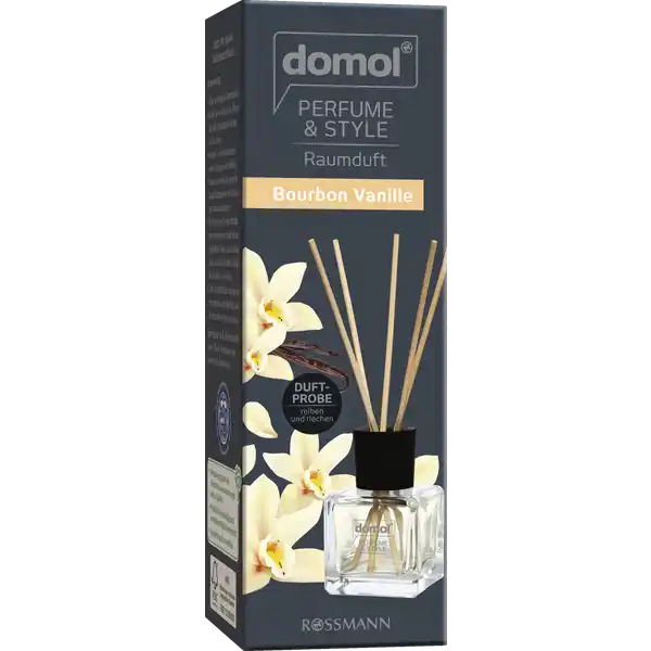 domol Perfume & Style Raumduft Bourbon Vanille: Цвет: Produktbeschreibung und details Freuen Sie sich auf magische Duftmomente in Ihrem Zuhause Das Geheimnis der Dfte liegt in den Emotionen die sie in uns wecken Mit dem domol Perfume ampamp Style Raumduft schaffen Sie eine besondere Wohlfhlatmosphre in Ihrem Zuhause Der Duft von cremiger Vanille kombiniert mit einer dezenten zitrischen Note kreiert eine harmonisch se Symphonie und entfhrt Sie in eine wohltuend sinnliche Atmosphre Die stilvolle Kombination aus Duftflakon Holzstbchen und hochwertigen Aromen kann im gesamten Wohnraum eingesetzt werden und verleiht Ihren Rumen wochenlang eine frische Note Kontaktdaten Dirk Rossmann GmbH Isernhgener Strae   Burgwedel wwwrossmannde UrsprungslandHerkunftsort EU Testurteile Qualittssiegel ampamp Verbandszeichen Anwendung und Gebrauch ffnen Sie vorsichtig den Schraubverschluss Drcken Sie von oben durch die ffnung das weie Dichtungsplttchen aus dem Verschluss heraus Schrauben Sie die Dekokappe wieder vollstndig auf den Duftflacon Geben Sie anschlieend die gewnschte Anzahl Rattanstbchen in den Duftflacon und ordnen Sie diese beliebig an Die Duftessenz wird ber die Rattanstbchen aufgenommen und verteilt sich nun gleichmig im Raum Je nach Raumtemperatur und Anzahl der Stbchen betrgt die Reichweite ca  Wochen Stellen Sie den Duftflacon standsicher auf eine waagerechte stabile Oberflche sodass der Inhalt nicht verschttet werden kann Warnhinweise und wichtige Hinweise Warnhinweise Darf nicht in die Hnde von Kindern gelangen Bei Berhrung mit den Augen sofort grndlich mit Wasser absplen und Arzt konsultieren Bei Berhrung mit der Haut sofort mit viel Wasser und Seife abwaschen Bei Verschlucken sofort rztlichen Rat einholen und Verpackung oder Etikett vorzeigen Duftflacon standsicher auf eine waagerechte Oberflche stellen Ausgelaufenes Parfum kann Oberflchen schdigen Bei ausgelaufener Flssigkeit Oberflche sofort abwischen Rattanstbchen nicht anznden Benutzung ausschlielich gem Verwendungszweck Personen die auf Duftstoffe empfindlich reagieren sollten dieses Produkt mit Vorsicht verwenden Raumdfte sind kein Ersatz fr einen gute Haushaltshygiene
https://www.rossmann.de/de/haushalt-domol-perfume-und-style-raumduft-bourbon-vanille/p/4305615706795