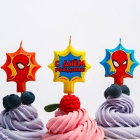 Свеча в торт набор "С Днем Рождения" 5 шт., Человек-паук: 