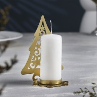 Подсвечник "Ёлка со звездами" металл на одну свечу, 6,6х10х13 см, золотой: 