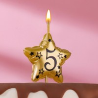 Свеча в торт на шпажке "Воздушная звездочка", цифра 5, 3,5 см, золото: 