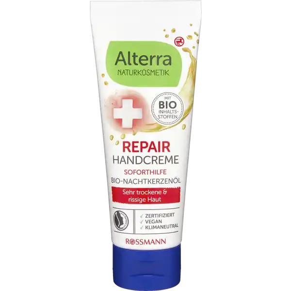 Alterra NATURKOSMETIK Repair Handcreme: Цвет: Produktbeschreibung und details Die Rettung fr angegriffene Hnde Weiterfhrende Informationen zum Thema Klimaneutralitt finden Sie unter rossmanndeklimaneutral und unter climatepartnercom Kontaktdaten Dirk Rossmann GmbH Isernhgener Strae   Burgwedel wwwrossmannde UrsprungslandHerkunftsort Deutschland Testurteile Qualittssiegel ampamp Verbandszeichen Inhaltsstoffe AQUA GLYCERIN HELIANTHUS ANNUUS SEED OIL ALCOHOL BUTYROSPERMUM PARKII BUTTER CETYL ALCOHOL GLYCERYL STEARATE CITRATE OLEA EUROPAEA FRUIT OIL MACADAMIA INTEGRIFOLIA SEED OIL OCTYLDODECANOL HYDROGENATED VEGETABLE GLYCERIDES OENOTHERA BIENNIS OIL COCOCAPRYLATE PRUNUS AMYGDALUS DULCIS OIL BISABOLOL TOCOPHEROL SODIUM LEVULINATE XANTHAN GUM PARFUM SCLEROTIUM GUM LEVULINIC ACID SODIUM ANISATE LINALOOL LIMONENE CITRONELLOL GERANIOL  from certified organic agriculture from natural essentail oils
https://www.rossmann.de/de/pflege-und-duft-alterra-naturkosmetik-repair-handcreme/p/4305615826912