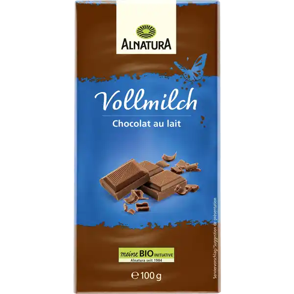 Alnatura Bio Vollmilch Schokolade: Цвет: Produktbeschreibung und details in Klassiker unter den Sigkeiten Schokolade Die Vollmilchschokolade von Alnatura hat einen besonders zarten Schmelz und enthlt kein Lecithin Alle Zutaten stammen aus biologischer Landwirtschaft Lebensmittelunternehmer Name Alnatura GmbH Adresse MahatmaGandhiStrae   Darmstadt wwwalnaturade Bio Zertifikat DEKO UrsprungslandHerkunftsort EUNichtEULandwirtschaft Testurteile Qualittssiegel ampamp Verbandszeichen Rechtlich vorgeschriebene Produktbezeichnung Bio Vollmilchschokolade Zutaten Rohrohrzucker Kakaobutter VOLLMILCHPULVER  Kakaomasse SAHNEPULVER MAGERMILCHPULVER  Bourbonvanilleextrakt Kann Spuren von GLUTEN MANDEL HASELNUSS PECANNUSS und PISTAZIE enthalten aus biologischer Landwirtschaft Nhrwerte Durchschnittliche Nhrwertangaben pro  g Energie  kj   kcal Fett  g davon  gesttigte Fettsuren  g Kohlenhydrate  g davon  Zucker  g Ballaststoffe  g Eiwei  g Salz  g Gebrauch Aufbewahrung und Verwendung Aufbewahrungs und Verwendungsbedingungen Trocken lagern vor Wrme schtzen
https://www.rossmann.de/de/lebensmittel-alnatura-bio-vollmilch-schokolade/p/4104420222441