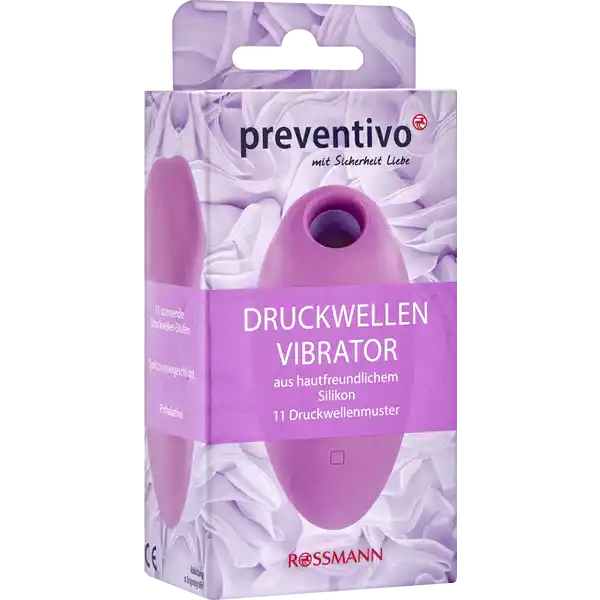 preventivo Druckwellen-Vibrator: Цвет: Produktbeschreibung und details Unser Geheimtipp fr unvergessliche Hhepunkte Der neue preventivo DruckwellenVibrator stimuliert deine Klitoris berhrungslos und trifft damit direkt ins Herz deiner Lust Mit  verschiedenen DruckwellenStufen verwhnt und stimuliert er dich je nach Lust und Laune zrtlich sanft oder intensiv krftig Erlebe mit der neuen DruckwellenTechnologie hautnah die moderne Generation der Lovetoys Die berhrungsfreie Stimulation der Klitoris ermglicht geheimnisvolle und atemberaubende HhepunkteDie hautfreundliche und streichelweiche Silikonoberflche gleitet sanft ber die Haut ist geruchsneutral und lsst sich gut reinigen Der kabellose preventivo DruckwellenVibrator ist einfach bedienbar leise in der Anwendung und spritzwassergeschtzt ber ein mitgeliefertes USBLadekabel mit magnetischen Kontaktstellen lsst er sich unkompliziert wieder aufladenEin Zauberstab fr unvergessliche Erlebnisse und sinnliche Hhenflge inkl Ladekabel fr USBAnschluss aus hautfreundlichem Silikon  Druckwellenmuster Mae BL ca  mm   mm Gewicht ca  g Kontaktdaten Dirk Rossmann GmbH Isernhgener Str   Burgwedel wwwrossmannde      Anwendung und Gebrauch Vor der ersten Anwendung bitte vollstndig aufladenVor Inbetriebnahme bitte die Gebrauchsanweisung lesen Diese zum spteren Nachlesen aufbewahren Gebrauch Aufbewahrung und Verwendung Aufbewahrungs und Verwendungsbedingungen Bitte fr Kinder unzugnglich aufbewahren Trocken und vor Verschmutzung geschtzt lagern Warnhinweise und wichtige Hinweise Warnhinweise Der preventivo DruckwellenVibrator ist kein KinderspielzeugMagnetfelder knnen mechanische und elektronische Komponenten beeinflussen Hinweise zur Elektrogerte und Batterieentsorgung Hinweise zur Entsorgung von Elektrogerten und Batterien httpswwwrossmanndedeserviceundhilfeelektrogesetzbatteriegesetz
https://www.rossmann.de/de/gesundheit-preventivo-druckwellen-vibrator/p/4305615780689