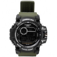 LEANDRO LIDO "Palermo" Unisex Sports Watch dark green: Цвет: Brand: LEANDRO LIDO including battery 12-bit digital display with hours, minutes, seconds, day, day of the week, week and month Water resistance: 3 ATM Stopwatch, alarm and hourly chime function 12/24 hour format Watch case: ABS plastic Watch strap: TPU rubber Watch glass: plastic Movement: Japanese quartz movement Background can be illuminated by button Brand logo on the front above the dial Dial diameter: approx. 53 mm Strap Width: Approx. 22mm adjustable bracelet with double pin clasp maximum wrist circumference up to approx. 20 cm User manual is included suitable for sports and leisure Stainless steel back including reusable box packaging NEW, with tags &amp; original packaging &gt;Disposal instructions for batteries
https://www.sportspar.com/leandro-lido-palermo-unisex-sports-watch-dark-green