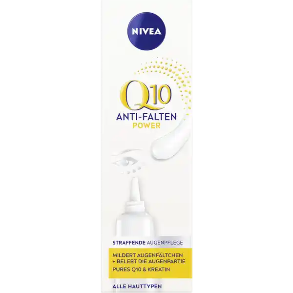 NIVEA Q10 Power Anti-Falten + Straffung Augenpflege: Цвет: Produktbeschreibung und details Die patentierte Formel wurde speziell fr die empfindliche Augenpartie entwickelt mildert Augenfltchen sichtbar reduziert dunkle Augenringe strafft die Augenpartie fhlbar belebt die Augenpartie erkennbar wieder verleiht der Haut sofort intensive Feuchtigkeit Vertrglichkeit ist dermatologisch und augenrztlich besttigt auch fr Kontaktlinsentrgerinnen geeignet Kontaktdaten Beiersdorf AG D   Hamburg wwwniveacom   Anwendung und Gebrauch Tglich morgens und abends um die Augen verteilen und in leichten Klopfbewegungen von innen nach auen einarbeiten Inhaltsstoffe Aqua Glycerin Cyclomethicone Methylpropanediol Glyceryl Stearate Dimethicone CaprylicCapric Triglyceride Cetearyl Alcohol Octyldodecanol C Alkyl Benzoate Hydrogenated Vegetable Oil Talc Tapioca Starch Hexanediol Ubiquinone Creatine MethylhydantoinImide Tocopheryl Acetate Potassium Cetyl Phosphate Cera Microcristallina Paraffinum Liquidum Hydrogenated Palm Glycerides AcrylatesC Alkyl Acrylate Crosspolymer Carbomer Ethylhexylglycerin Trisodium EDTA Sodium Hydroxide Phenoxyethanol BHT CI
https://www.rossmann.de/de/pflege-und-duft-nivea-q10-power-anti-falten--straffung-augenpflege/p/4005900546111