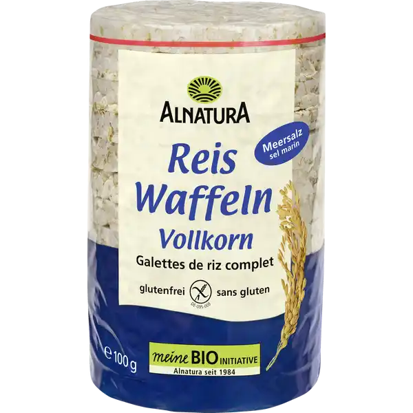 Alnatura Bio Reiswaffeln Vollkorn mit Meersalz: Цвет: Produktbeschreibung und details Reiswaffeln sind ein beliebtes Knabbergebck sowie eine luftigleichte Alternative zu Brot Die Alnatura Reiswaffeln Vollkorn mit Meersalz haben BioQualitt und bestehen aus nur zwei Zutaten Vollkornreis und etwas Meersalz Sie sind glutenfrei sowie vegan und schmecken pur geknabbert knnen aber auch mit verschiedenen Zutaten herzhaft belegt werden schmecken pur geknabbert oder herzhaft belegt glutenfrei vegan Lebensmittelunternehmer Name Alnatura GmbH Adresse MahatmaGandhiStrae  D Darmstadt wwwalnaturade Bio Zertifikat BEBIO UrsprungslandHerkunftsort EUNichtEULandwirtschaft Testurteile Qualittssiegel ampamp Verbandszeichen Rechtlich vorgeschriebene Produktbezeichnung Bio Reiswaffeln mit Salz glutenfrei Zutaten Vollkornreis   Meersalz aus biologischer Landwirtschaft Kann Spuren von SESAM enthalten Nhrwerte Durchschnittliche Nhrwertangaben pro  g Energie  kj   kcal Fett  g davon  gesttigte Fettsuren  g Kohlenhydrate  g davon  Zucker  g Ballaststoffe  g Eiwei  g Salz  g Gebrauch Aufbewahrung und Verwendung Aufbewahrungs und Verwendungsbedingungen Bitte trocken lagern Angebrochene Packung gut verschlieen
https://www.rossmann.de/de/lebensmittel-alnatura-bio-reiswaffeln-vollkorn-mit-meersalz/p/4104420217973