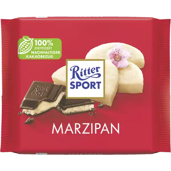 Ritter Sport Marzipan Tafelschokolade: Цвет: Produktbeschreibung und details EDEL VERPFLICHTET Marzipan kennt viele Formen aber quadratisch ist es uns immer noch am liebsten Hier kommt die edle Kombination von sen kalifornischen Mandeln einer Nuance Bittermandeln und knackiger Halbbitterschokolade einfach ideal zur Geltung Tut uns leid Marzipankartoffeln se kalifornische Mandeln knackige Halbbitterschokolade  zertifiziert nachhaltiger Kakaobezug Lebensmittelunternehmer Name Alfred Ritter GmbH ampamp Co KG Adresse D Waldenbuch Deutschland wwwrittersportde UrsprungslandHerkunftsort Deutschland Rechtlich vorgeschriebene Produktbezeichnung Gefllte HalbbitterSchokolade mit EdelMarzipan   Zutaten Zucker Kakaomasse MANDELN   Kakaobutter Invertzuckersirup Emulgator Lecithine  SOJA  Feuchthaltemittel Invertase Kann Spuren von ERDNSSEN ANDEREN SCHALENFRCHTEN GLUTENHALTIGEM GETREIDE MILCH und EI enthalten Rainforest Alliance Certified Nhrwerte Durchschnittliche Nhrwertangaben pro  g Energie  kj   kcal Fett  g davon  gesttigte Fettsuren  g Kohlenhydrate  g davon  Zucker  g Eiwei  g Salz  g Gebrauch Aufbewahrung und Verwendung Aufbewahrungs und Verwendungsbedingungen Vor Wrme und Feuchtigkeit schtzen
https://www.rossmann.de/de/lebensmittel-ritter-sport-marzipan-tafelschokolade/p/4000417602510