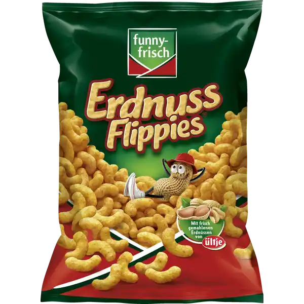 funny-frisch Erdnuss Flippies: Цвет: Produktbeschreibung und details Zur funnyfrischen Knusprigkeit gibts den einzigartigen Erdnuss FlippiesGeschmack funnyfrisch verarbeitet seine Erdnsse frisch gemahlen Erst das macht die Erdnuss Flippies so locker luftig und intensiv im Geschmack funnyfrisch verwendet reines Sonnenblumenl funnyfrisch verzichtet auf geschmacksverstrkende Zusatzstoffe fr Vegetarier geeignet Lebensmittelunternehmer Name Intersnack Adresse Postfach   Kln wwwfunnyfrischde Rechtlich vorgeschriebene Produktbezeichnung MaisErdnussSnack Zutaten Maisgrie  ERDNUSSKERNE  Sonnenblumenl Speisesalz Zucker natrliches Aroma Kann Spuren von SCHALENFRCHTEN enthalten Nhrwerte Durchschnittliche Nhrwertangaben pro  Portion pro  g GDA  Gramm Energie  kj   kcal    kj   kcal Fett  g    g davon  gesttigte Fettsuren  g    g  einfach ungesttigte Fettsuren  g    g  mehrfach ungesttigte Fettsuren  g    g Kohlenhydrate  g    g davon  Zucker  g    g Ballaststoffe  g  g Eiwei  g    g Salz  g    g
https://www.rossmann.de/de/lebensmittel-funny-frisch-erdnuss-flippies/p/4003586107251