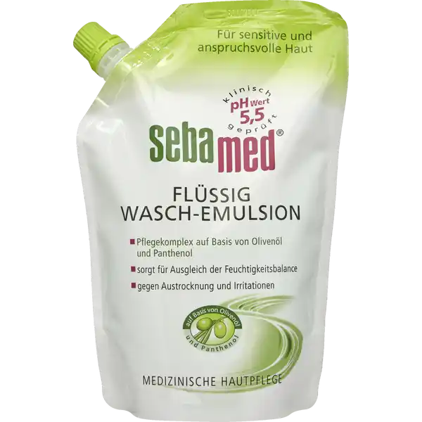 sebamed flssig WaschEmulsion: Цвет: Produktbeschreibung und details Die extramilde seifenfreie Reinigungsformel pflegt sensitive Haut schon bei der ReinigungEin Pflegekomplex auf Basis von Olivenl in Verbindung mit Panthenol und einem Wirkstoff aus pflanzlicher Strke wirkt der Entfettung Austrocknung und Reizung der Haut entgegen Der pHWert  untersttzt den natrlichen Schutzmantel der Haut und macht sie widerstandsfhiger Die Haut fhlt sich erfrischt glatter und gepflegt an Besonders fr sensitive und anspruchsvolle Haut geeignet Kontaktdaten Sebapharma GmbH ampamp Co KG Binger Strae   Boppard wwwsebamedde UrsprungslandHerkunftsort Made in Germany Anwendung und Gebrauch Sparsam auf die angefeuchtete Haut auftragen Zur Hand und Gesichtsreinigung gengt eine erbsengroe Menge Inhaltsstoffe Aqua Sodium Laureth Sulfate Lauryl Glucoside Olive Oil PEG Esters PEG Distearate Cocamidopropyl Betaine Sodium Lauryl Glucose Carboxylate Sodium PEG Olive Oil Carboxylate Panthenol Hydroxypropyl Oxidized Starch PGTrimonium Chloride Lactic Acid PEG Methyl Glucose Dioleate Citric Acid Sodium Hydroxide Parfum Phenoxyethanol Sodium Benzoate Sorbic Acid CI  CI
https://www.rossmann.de/de/pflege-und-duft-sebamed-fluessig-wasch-emulsion/p/4103040897107