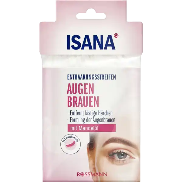 ISANA Augenbrauen Enthaarungsstreifen: Цвет: Produktbeschreibung und details ISANA ENTHAARUNGSSTREIFEN AUGENBRAUEN mit Mandell dienen zur einfachen und schnellenHaarentfernung von lstigen Hrchen und zur Formung der Augenbrauen Fr ein langanhaltendes Ergebnis bis zu  Wochen Vorgeformte Streifen ermglichen eine schnelle und przise Haarentfernung fr schnegeschwungene Augenbrauen Folgen Sie der Anwendung und lesen Sie die Warnhinweise Hautvertrglichkeit dermatologisch besttigt entfernt lstige Hrchen Formung der Augenbrauen mit Mandell Kontaktdaten Dirk Rossmann GmbH Isernhgener Strae   Burgwedel wwwrossmannde UrsprungslandHerkunftsort EU Anwendung und Gebrauch Vor der Enthaarung bitte sicherstellen dass die zu enthaarende Hautpartie sauber trocken undfettfrei ist Anschlieend einen Streifen auswhlen der fr die zu enthaarende Augenbrauenpartie am bestengeeignet ist Die gebogenen Streifen sind fr oberhalb und unterhalb der Braue Die geraden Streifen sind frdie Anwendung zwischen den Augenbrauen Den Streifen langsam und vorsichtig vom Papierstreifen ziehen DenStreifen in Haarwuchsrichtung andrckenEntfernung Haut mit einer Hand straff halten mit der anderen Hand den Streifen entgegen der Haarwuchsrichtung mit einem schnellen Ruck mglichst dicht an der Haut abziehen Je schneller der Streifen abgezogen wirddesto besser ist das Ergebnis Wachsreste niemals mit Wasser Seife oder Alkohol entfernen Wenn notwendigein in Hautl getrnktes Wattepad benutzen Inhaltsstoffe Glyceryl Rosinate Prunus Amygdalus Dulcis Oil EthyleneVA Copolymer Ricinus Communis Seed Oil CaprylicCapric Triglyceride Parfum CI  CI Warnhinweise und wichtige Hinweise Warnhinweise Vor der Anwendung Gebrauchsanweisung lesen und befolgen Augenbrauenstreifen nicht auf AugenNase Brust Brustwarzen oder im Anal oder Genitalbereich verwenden Nicht anwenden auf entzndeter verletzter gereizter oder allergischer Haut sowie bei Warzen Pickeln Muttermalen oder Sonnenbrand Nicht frltere Menschen Diabetiker oder Personen die hautverndernde Medikamente oder Produkte benutzen geeignetNicht in Reichweite von Kindern aufbewahren Vor erstmaliger Anwendung einen Test auf einer kleinenHautpartie durchfhren Dazu Enthaarungsstreifen an einer kleinen Stelle testen Sofern die Haut nach Stunden keine Aufflligkeit zeigt kann die Enthaarung durchgefhrt werden Wenn eine sensible Hautflche zu enthaaren ist ist zu empfehlen die gleiche Stelle nicht zweimal zu enthaaren Nach derEnthaarung keine Parfms sowie alkoholhaltige Deos oder Lotionen verwenden Vor Temperaturen berC schtzen
https://www.rossmann.de/de/pflege-und-duft-isana-augenbrauen-enthaarungsstreifen/p/4305615761152