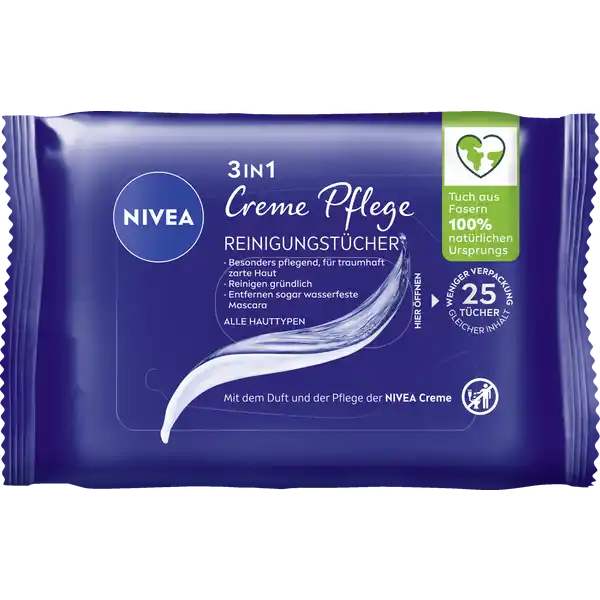 NIVEA in Creme Pflege Reinigungstcher: Цвет: Produktbeschreibung und details Die NIVEA in Creme Pflege Reinigungstcher reinigen grndlich entfernen Makeup und sogar wasserfeste Mascara und schtzen die natrliche Feuchtigkeitsbalance der Haut Die pflegende Formel mit Eucerit Panthenol und dem einzigartigen Duft der NIVEA Creme ist besonders mild und fr jeden Hauttyp geeignet  ideal fr die tgliche Anwendung Das Ergebnis ein zartes gepflegtes Hautgefhl Die Vertrglichkeit ist dermatologisch und augenrztlich besttigt Aus Liebe zu Haut ampamp Umwelt sind die weichen Tcher aus Tuchfasern  natrlichen Ursprungs Die Verpackung der Reinigungstcher ist zu  aus wiederverwendetem Material aus der Folienproduktion Die milde Formel beinhaltet Inhaltsstoffe  natrlichen Ursprungs und ist komplett frei von Mikroplastik fr alle Hauttypen entfernen sogar wasserfeste Mascara und reinigen grndlich besonders pflegend fr traumhaft zarte Haut Kontaktdaten Beiersdorf AG D Hamburg wwwNIVEAcom Testurteile Qualittssiegel ampamp Verbandszeichen Anwendung und Gebrauch Gesicht Hals und Augenpartie bei geschlossenen Augen mit dem Tuch reinigen Die Packung sofort wieder sorgfltig verschlieen um ein Austrocknen der Tcher zu verhindern Inhaltsstoffe Aqua Isopropyl Stearate Glycerin Dicaprylyl Ether Prunus Amygdalus Dulcis Oil Panthenol Lanolin Alcohol Tocopherol Xanthan Gum Polyglyceryl Methylglucose Distearate Pantolactone Citric Acid Hydroxyacetophenone Ethylhexylglycerin Phenoxyethanol AlphaIsomethyl Ionone Limonene Geraniol Citronellol Benzyl Alcohol Linalool Parfum
https://www.rossmann.de/de/pflege-und-duft-nivea-3in1-creme-pflege-reinigungstuecher/p/4005900983596