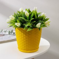 Горшок для цветов с поддоном «Ротанг», 1,2 л, цвет жёлтый: 