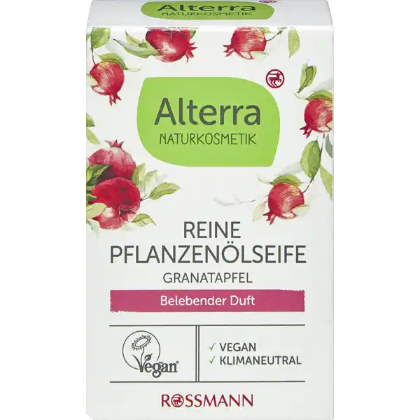 Alterra NATURKOSMETIK Reine Pflanzenlseife Granatapfel: Цвет: Produktbeschreibung und details Erfrischend gute Reinigung Belebender Duft schonend gereinigte Haut Unsere Alterra Pflanzenlseife Granatapfel verwhnt nicht nur Ihre Sinne  sondern reinigt pflegt schtzt vor dem Austrocknen und spart mit seiner nachhaltigen Verpackung auch zustzlich jede Menge Mll  Vertrauen  reine Pflanzenlseife ohne Silikone und Minerallprodukte Hautvertrglichkeit dermatologisch besttigt vegan klimaneutral Rezeptur ist zu  ohne Mikroplastik Weiterfhrende Informationen zum Thema Klimaneutralitt finden Sie unter rossmanndeklimaneutral und unter climatepartnercom Kontaktdaten Dirk Rossmann GmbH Isernhgener Strae   Burgwedel wwwrossmannde     UrsprungslandHerkunftsort Deutschland Testurteile Qualittssiegel ampamp Verbandszeichen Inhaltsstoffe Sodium Palmate Sodium Palm Kernelate Aqua Glycerin Parfum Punica Granatum Fruit Extract Alcohol Sodium Chloride Tetrasodium Glutamate Diacetate Limonene CI  CI
https://www.rossmann.de/de/pflege-und-duft-alterra-naturkosmetik-reine-pflanzenoelseife-granatapfel/p/4305615307633