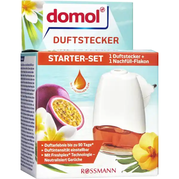 domol Duftstecker Tropical Fruits: Цвет: Produktbeschreibung und details Freuen Sie sich auf ein sommerlichfruchtiges Dufterlebnis in Ihrem Zuhause  mit dem domol Duftstecker Tropical Fruits dauerhaftes Dufterlebnis fr bis zu  Tage bei einer Verwendung von  Stunden pro Tag auf kleinster Stufe die Duftintensitt ist individuell einstellbar AnAusSchalter mit separater Funktionsleuchte Kontaktdaten Dirk Rossmann GmbH Isernhgener Strae   Burgwedel wwwdomolrossmannde Kostenloses InfoTelefon  Testurteile Qualittssiegel ampamp Verbandszeichen Anwendung und Gebrauch Entfernen Sie den Schraubverschluss vom Glasflakon und bewahren diesen bitte auf Den Flakon richtig herum vorsichtig in das Gert stecken bis die Wlbung auf dem Flakon in die Kindersicherung einrastet Achten Sie bitte darauf dass der Docht nicht beschdigt wird Stecken Sie das Gert aufrecht in eine Steckdose  Volt Die vordere Steckeinheit ist drehbar Schalten Sie das Gert ein Die KontrollLED im Gert leuchtet Der Ring auf der oberen Seite des Gertes ermglicht Ihnen die Duftintensitt zu regulieren Zum Herausnehmen des Flakons schalten Sie das Gert aus und entfernen Sie es aus der Steckdose Der Flakon lsst sich aus dem Gert ziehen wenn die Lasche der Kindersicherung leicht angehoben wird Gebrauch Aufbewahrung und Verwendung Aufbewahrungs und Verwendungsbedingungen Bewahren Sie das Gert stehend auf Flakons mit Restinhalt bitte mit dem Schraubverschluss verschlieen Inhaltsstoffe Enthlt TETRAHYDROLINALOOL DIMETHYLCYCLOHEXENE CARBOXALDEHYDE EUGENOLMETHYLCINNAMIC ALDEHYDE METHYL CINNAMATE BETACARYOPHYLLENE ISOCYCLOCITRAL ETHYL DIMETHYLHYDROCINNAMAL NOREENAL Warnhinweise und wichtige Hinweise Warnhinweise ACHTUNG Kann allergische Hautreaktionen verursachen Schdlich fr Wasserorganismen mit langfristiger Wirkung Ist rztlicher Rat erforderlich Verpackung oder Kennzeichnungsetikett bereithalten Darf nicht in die Hnde von Kindern gelangen BEI BERHRUNG MIT DER HAUT Mit viel Wasser waschen Bei Hautreizung oder ausschlag rztlichen Rat einholenrztliche Hilfe hinzuziehen Inhalt und Behlter einer Sammelstelle fr gefhrliche Abflle oder Sondermll gem den lokalen regionalen nationalen undoder internationalen Vorschriftenzufhren Enthlt TETRAHYDROLINALOOL DIMETHYLCYCLOHEXENE CARBOXALDEHYDE EUGENOLMETHYLCINNAMIC ALDEHYDE METHYL CINNAMATE BETACARYOPHYLLENE ISOCYCLOCITRAL ETHYL DIMETHYLHYDROCINNAMAL NOREENAL Den domol Duftstecker nur mit domol Duftstecker NachfllFlakons verwenden Dieses Gert kann von Kindern ab  Jahren und darber sowie von Personen mit verringerten physischen sensorischen oder mentalen Fhigkeiten oder Mangel an Erfahrung und Wissen benutztwerden wenn sie beaufsichtigt oder bezglich des sicheren Gebrauchs des Gertes unterwiesen wurden und die daraus resultierendenGefahren verstehen Kinder drfen nicht mit dem Gert spielen Reinigung und BenutzerWartung drfen nicht von Kindern ohne Beaufsichtigung durchgefhrt werden Elektrogert und Glasflakon immer aufrechthalten Keine anderen Gegenstnde im Umkreis von  cm platzieren Die ffnungen am Gert sowie den Luftstrom nicht blockieren sowie nicht hinter Vorhngen oder Gardinen benutzen Das Gert heizt sich im Betrieb leicht auf Den Docht nicht berhren und keine Gegenstnde in die ffnungen des Gertes stecken Den Duftstecker nicht einer Wrmequelle oder direkter Sonneneinstrahlung aussetzen Das Elektrogert nicht mit feuchten Hnden oder metallischen Gegenstnden berhren Nicht in Steckdosen mit integriertem Deckel Verlngerungskabeln oder Verteilern benutzen Keine weiteren elektrischen Gerte in unmittelbarer Nhe einstecken oder betreiben Nicht auf polierte oderKunststoffoberflchen platzieren da auslaufendes Parfm Oberflchen schdigen kann Zum Reinigen das Gert ausschalten und aus der Steckdose nehmen Nur ein trockenes Tuch verwenden Verwenden Sie nur aktuelle domol Nachfllflakons fr den domol Duftstecker Die Verwendung von anderen Duftlflakons kann zu Vergiftungserscheinungen oder Brandgefahr fhren Bei Beschdigung des Gertes vor Entnahme aus der Steckdose Stromabstellen Versuchen Sie bitte nicht das Gert zu reparieren Das Gert sollte nicht durchgngig in Betrieb sein ber Nacht das Gert aus der Steckdose entfernen Benutzung ausschlielich gem Verwendungszweck Duftflakons nur auswechseln wenn das Gert nicht in der Steckdose ist Personen die auf Duftstoffe empfindlich reagieren sollten dieses Produkt mit Vorsicht verwenden Raumdfte sind kein Ersatz fr gute Haushaltshygiene Hinweise zur Elektrogerte und Batterieentsorgung Hinweise zur Entsorgung von Elektrogerten und Batterien httpswwwrossmanndedeserviceundhilfeelektrogesetzbatteriegesetz
https://www.rossmann.de/de/haushalt-domol-duftstecker-tropical-fruits/p/4305615715742