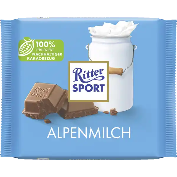 Ritter Sport Alpenmilch Tafelschokolade: Цвет: Produktbeschreibung und details EIN ECHTER GESCHMACKSGIPFELSchon der Name verrt es Hier handelt es sich um Schokolade auf hohem Niveau Ein spezielles Conchierverfahren verleiht der Mischung aus Alpenmilch und Kakao ihr charakteristisches Karamell und Honigaroma Kein Wunder dass manch einer sich mit dieser Tafel heimlich abseilt spezielles Conchierverfahren Karamell und Honigaroma  zertifiziert nachhaltiger Kakaobezug Lebensmittelunternehmer Name Alfred Ritter GmbH ampamp Co KG Adresse D Waldenbuch Deutschland wwwrittersportde UrsprungslandHerkunftsort Deutschland Rechtlich vorgeschriebene Produktbezeichnung AlpenVollmilchschokolade Zutaten Zucker Voll MILCH pulver   Kakaobutter Kakaomasse HASELNUSS masse Emulgator Lecithine  SOJA  Kann Spuren von ERDNSSEN ANDEREN SCHALENFRCHTEN GLUTENHALTIGEM GETREIDE und EI enthalten Rainforest Alliance Certified Nhrwerte Durchschnittliche Nhrwertangaben pro  g Energie  kj   kcal Fett  g davon  gesttigte Fettsuren  g Kohlenhydrate  g davon  Zucker  g Eiwei  g Salz  g Gebrauch Aufbewahrung und Verwendung Aufbewahrungs und Verwendungsbedingungen Vor Wrme und Feuchtigkeit schtzen Warnhinweise und wichtige Hinweise Warnhinweise Kakao   mindestens
https://www.rossmann.de/de/lebensmittel-ritter-sport-alpenmilch-tafelschokolade/p/4000417601810