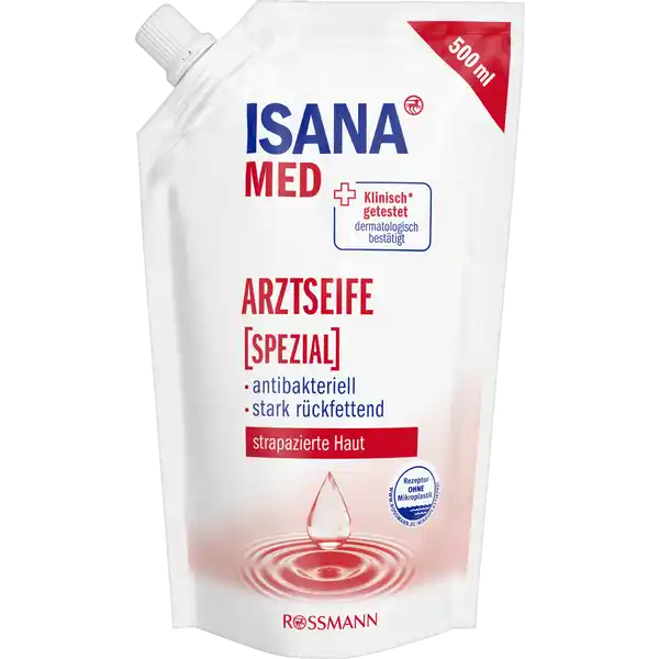 ISANA MED Arztseife Spezial Nachfllbeutel: Цвет: https://www.rossmann.de/de/pflege-und-duft-isana-med-arztseife-spezial-nachfuellbeutel/p/4305615343082
Produktbeschreibung und details ISANA Arztseife Sensitiv ist fr stark beanspruchte Hnde entwickelt worden Insbesondere hufiges Waschen strapaziert die Haut Die besonders hautschonende farbstofffreie Formel der ISANA Arztseife enthlt einen berdurchschnittlich hohen Anteil rckfettender und pflegender Zustze wie hochwertiges Weizenprotein Der hautneutrale pHWert erhlt den Sureschutzmantel der Haut Die antibakterielle Wirksamkeit beruht auf dem eingesetzten naturidentischen Farnesol fr strapazierte Haut antibakterielle Wirkung stark rckfettend pHhautfreundlich Hautvertrglichkeit dermatologisch besttigt diese Rezeptur ist zu   ohne Mikroplastik Kontaktdaten Dirk Rossmann GmbH Isernhgener Strae   Burgwedel wwwrossmannde Testurteile Qualittssiegel ampamp Verbandszeichen Inhaltsstoffe AQUA SODIUM LAURETH SULFATE COCAMIDOPROPYL BETAINE LACTIC ACID SODIUM CHLORIDE COCOGUCOSIDE GLYCERYL OLEATE GLYCERIN PANTHENOL FARNESOL GLYCOL DISTEARATE LAURETH PARFUM CITRIC ACID SODIUM BENZOATE POTASSIUM SORBATE FORMIC ACID