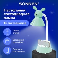 Настольная лампа-светильник SONNEN OU-611 на подставке, СВЕТОДИОДНАЯ, "SWEET BUNNY", 5 Вт, зеленый, 237642: Цвет: Настольный детский светильник SONNEN OU-611 – яркое решение для местного освещения в детской комнате, на письменном столе школьника. Легкость в управлении и гибкая стойка делают эксплуатацию светильника максимально комфортной.
: SONNEN
: Китай
1