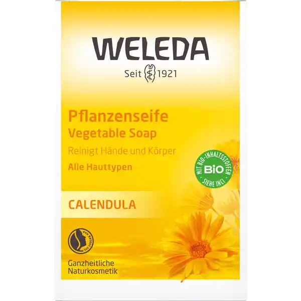 Weleda Calendula Pflanzenseife: Цвет: Produktbeschreibung und details Fr zarte und empfindliche Haut Mit Auszgen aus Calendula und Kamillenblten reinigt die Calendula Pflanzenseife besonders schonend und pflegt sanft Die Weleda CalendulaPflanzenseife wird aus reinen pflanzlichen len aus kontrolliert biologischem Anbau und mit wertvollen Pflanzenauszgen hergestellt und ist fr sensible Haut geeignet Die Pflanzenauszge aus Calendula Kamille und dem Iriswurzelstock wirken nicht nur mild reinigend sondern auch sanft pflegend Kontaktdaten Weleda D Schwbisch Gmnd wwwweledade UrsprungslandHerkunftsort Made in Germany Testurteile Qualittssiegel ampamp Verbandszeichen Anwendung und Gebrauch Reinigt besonders mild Die Calendula Pflanzenseife mit Auszgen aus Calendula und Kamillenblten eignet sich wegen ihrer pflegenden milden Wirkung und ihres feinen Duftes besonders fr zarte und empfindliche Haut Anwendung Verwendung  Besonders schonende und milde Hautreinigung Inhaltsstoffe Sodium Palmate Sodium Cocoate Water Aqua Sodium Olivate Fragrance Parfum Glycerin Calendula Officinalis Flower Extract Chamomilla Recutita Matricaria Extract Iris Germanica Root Extract Viola Tricolor Extract Oryza Sativa Rice Extract Malt Extract Sodium Chloride Sodium Stearate Limonene Linalool Citronellol Geraniol
https://www.rossmann.de/de/pflege-und-duft-weleda-calendula-pflanzenseife/p/4001638098946