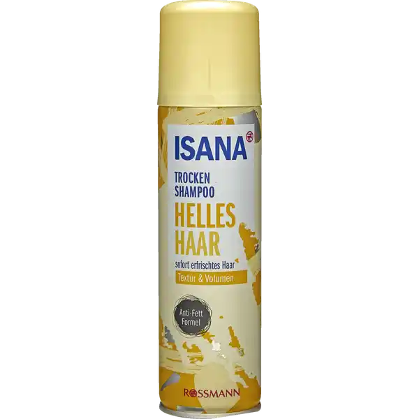 ISANA Trockenshampoo Helles Haar: Цвет: Produktbeschreibung und details ISANA Trockenshampoo fr helles Haar wurde speziell fr helles Haar entwickelt und ist die ideale Trockenwsche fr zwischendurch Reinigung ohne Wasser Frisch duftendes Haar Ideal fr zwischendurch Leicht auszubrsten diese Rezeptur ist zu   ohne Mikroplastik Kontaktdaten Dirk Rossmann GmbH Isernhgener Str    Burgwedel wwwrossmannde UrsprungslandHerkunftsort EU Testurteile Qualittssiegel ampamp Verbandszeichen Anwendung und Gebrauch  Ein helles Handtuch um die Schulter legen  Das Haar sorgfltig brsten  Trockenshampoo schtteln und aus ca  cm Entfernung auf jede Haarstrhne gleichmig sprhen  Kurz trocknen lassen  Haare frottieren und grndlich brsten eventuelle Puderreste mit einem Fhn entfernen Gebrauch Aufbewahrung und Verwendung Aufbewahrungs und Verwendungsbedingungen Wichtig Dose vor dem esten Sprhen und vor jedem weiteren Sprhen krftig schtteln So kann einem mglichen Verstopfen des Ventils vorgebeugt werden Inhaltsstoffe Butane Propane Alcohol Denat Oryza Sativa Starch Cetrimonium Chloride Parfum Warnhinweise und wichtige Hinweise Warnhinweise GEFAHR Extrem entzndbares Aerosol Behlter steht unter Druck kann bei Erwrmung bersten Vor Sonnenbestrahlung schtzen Nicht Temperaturen ber  C F aussetzen Nicht durchstechen oder verbrennen auch nicht nach Gebrauch Von Hitze heien Oberflchen Funken offenen Flammen sowie anderen Zndquellen fernhalten Nicht rauchen Darf nicht in die Hnde von Kindern gelangen Nicht gegen offene Flamme oder andere Zndquelle sprhen Nicht in die Augen sprhen Ist rztlicher Rat erforderlich Verpackung oder Kennzeichnungsetikett bereithalten Ohne ausreichende Lftung Bildung explosionsfhiger Gemische mglich Nur entleerte Dosen in die Wertstoffsammlung geben
https://www.rossmann.de/de/pflege-und-duft-isana-trockenshampoo-helles-haar/p/4305615596716