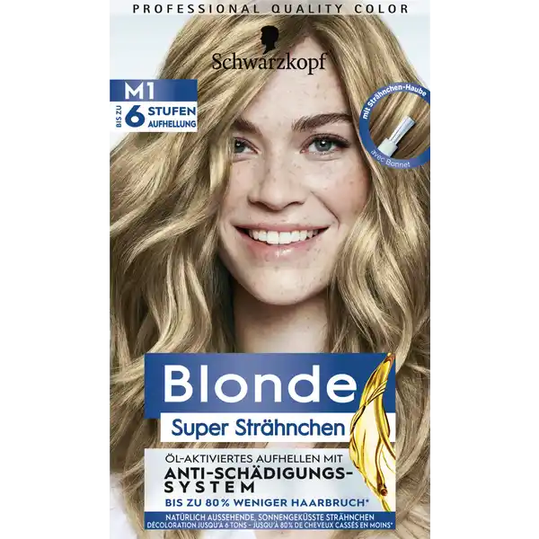 Schwarzkopf Blonde Blonde Super Strhnchen M  Stufe: Цвет: Produktbeschreibung und details Erleben Sie die laktivierte AufhellFormel mit AntiSchdigungsSystem Die laktivierte Formel mit AntiSchdigungsSystem sorgt fr bis zu  weniger Haarbruch und geschmeidiges Haar Fr eine Aufhellung um bis zu  Stufen Mit AntiGelbstichEffekt in der Nachbehandlung enthlt  Flasche mit Entwicklerlotion ml  Sachet Aufhellpulver g  Sachet Color Nachbehandlung ml  Anmischschale  Strhnchenhaube  Auftragepinsel mit Strhnchennadel  Mischspatel  Paar Handschuhe  Gebrauchsanweisung laktiviertes Aufhellen mit AntiSchdigungsSystem AntiSchdigungsSystem sorgt fr bis zu  weniger Haarbruch und geschmeidiges Haar fr eine Aufhellung um bis zu  Stufen mit AntiGelbstichEffekt in der Nachbehandlung natrlich aussehende sonnengeksste Strhnchen vs unbehandeltes Haar Kontaktdaten Schwarzkopf ampamp Henkel a division of Henkel AG ampamp Co KGaA D Dsseldorf     Anwendung und Gebrauch Wunderschnes Blond in  Schritten  Mischen  Schtteln  Auftragen Natrliche Strhnchen    Min Dezente Strhnchen    Min Intensive Strhnchen    Min Bitte beachten Sie die Gebrauchsanweisung fr nhere Informationen Gebrauch Aufbewahrung und Verwendung Aufbewahrungs und Verwendungsbedingungen Entwickler von Hitze und Licht fernhalten Keine nicht gebrauchte Mischung aufbewahren Keine fertige Mischung in einer geschlossenen Flasche aufbewahren die Flasche knnte sich aufblhen und bersten Darf nicht in die Hnde von Kindern gelangen Inhaltsstoffe Blondierung Sodium SilicatePotassium PersulfateMagnesium Carbonate HydroxideAmmonium PersulfateParaffinum Liquidum Mineral Oil Huile MinraleCellulose GumTetrasodium EDTAAcrylates CopolymerSuccinic AcidSilicaParfum FragranceSodium HexametaphosphateLysine HClArgininePotassium SulfateAmmonium SulfateGeraniolCitronellolCI  Ultramarines Entwickler Aqua Water EauIsopropyl MyristateHydrogen PeroxideCetearyl AlcoholPEG Castor OilCetearethSodium Cetearyl SulfateEtidronic AcidPotassium HydroxideDicarboxypyridineDisodium PyrophosphateSodium Sulfate Pflegesplung Aqua Water EauCetearyl AlcoholBehentrimonium ChlorideParaffinum Liquidum Mineral Oil Huile MinraleDimethiconeGuar Hydroxypropyltrimonium ChlorideCetearethCetrimonium ChlorideIsopropyl AlcoholPhenoxyethanolParfum FragrancePotassium PhosphatePrunus Armeniaca Apricot Kernel OilNiacinamidePanthenolMethylparabenBenzophenoneCarbomerLinaloolPotassium HydroxideLaurethLaurethBenzyl SalicylateSodium ChlorideLimoneneBenzyl AlcoholHexyl CinnamalHydrolyzed KeratinSalicylic AcidAcid Violet HC Blue No Potassium SorbateSodium Benzoate Warnhinweise und wichtige Hinweise Warnhinweise Produkt kann schwere allergische Reaktionen hervorrufen Bitte folgende Hinweise lesen und beachten Hellen Sie Ihr Haar nicht auf wenn sie einen Ausschlag im Gesicht haben oder wenn Ihre Kopfhaut empfindlich gereizt oder verletzt ist wenn Sie schon einmal nach dem Aufhellen Ihrer Haare eine Reaktion festgestellt haben Enthlt Wasserstoffperioxid und Persulfate NICHT EINATMEN ODER ZUFHREN Vollstndige Inhaltsstoffdeklaration siehe Packungsboden Kontakt mit den Augen vermeiden Sofort Augen splen falls das Erzeugnis mit den Augen in Berhrung gekommen ist Die vollstndigen Warnhinweise entnehmen Sie bitte der Verpackung Mischen Sie dieses Frbemittel nicht mit anderen Produkten Nicht zur Frbung von Wimpern und Augebrauen verwenden
https://www.rossmann.de/de/pflege-und-duft-schwarzkopf-blonde-blonde-super-straehnchen-m1---stufe-3/p/4015100432299