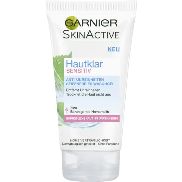 Garnier SkinActive Hautklar Sensitiv Anti-Unreinheiten Seifenfreies Waschgel: Цвет: Produktbeschreibung und details fr empfindliche Haut mit Unreinheiten entfernt Unreinheiten trocknet die Haut nicht aus  Zink ampamp beruhigendes Hamamelis hohe Vertrglichkeit ohne Parabene dermatologisch getestet Kontaktdaten LORAL Deutschland GmbH  Geschftsbereich LOral Paris Johannstrae   Dsseldorf wwwgarnierde UrsprungslandHerkunftsort Frankreich Anwendung und Gebrauch Verwenden Sie das Waschgel tglich auf dem angefeuchteten Gesicht Verteilen Sie das Waschgel sanft auf den am strksten betroffenen Stellen Grndlich mit Wasser abwaschen Augenpartie vermeiden Bei Augenkontakt diese sofort grndlich aussplen Inhaltsstoffe AQUA  WATER SODIUM LAURETH SULFATE PEG COCOBETAINE SODIUM CHLORIDE ALCOHOL CAPRYLYL GLYCOL CITRIC ACID HAMAMELIS VIRGINIANA WATER  WITCH HAZEL WATER HEXYLENE GLYCOL MALTODEXTRIN PEG METHYL GLUCOSE DIOLEATE PHENOXYETHANOL SALICYLIC ACID SALIX ALBA BARK EXTRACT  WILLOW BARK EXTRACT SODIUM BENZOATE SODIUM HYDROXIDE ZINC PCA PARFUM  FRAGRANCE FIL B
https://www.rossmann.de/de/pflege-und-duft-garnier-skinactive-hautklar-sensitiv-anti-unreinheiten-seifenfreies-waschgel/p/3600542009928