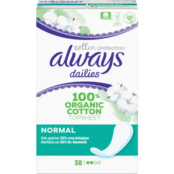 Always dailies cotton protection Slipeinlagen normal: Цвет: Produktbeschreibung und details Die Oberflche der Always Cotton Protection Slipeinlagen Normal besteht zu   aus BioBaumwolle und enthalten weder Parfm noch Duftstoffe Sie sind dnn und flexibel bequem zu tragen und atmungsaktiv Die Hautvertrglichkeit wurde von Dermatologen der Skin Health Alliance besttigt und von Cotton Inc zertifiziert Always Cotton Protection Slipeinlagen  bewhrter Always Schutz mit einer Oberflche aus   BioBaumwolle Always Cotton Protection Slipeinlagen wurden weder Parfm noch Farbstoffe zugesetzt Always Cotton Protection Slipeinlagen bieten Ihnen tgliche Frische oder zustzlichen Schutz whrend der Periode Der absorbierende Kern nimmt Flssigkeit zuverlssig auf KomfortDesign atmungsaktives Design von Dermatologen der Skin Health Alliance besttigt zertifiziert von Cotton Inc Kontaktdaten Procter ampamp Gamble GmbH Sulzbacher Strasse   Schwalbach Am Taunus wwwalwayseu   Testurteile Qualittssiegel ampamp Verbandszeichen Gebrauch Aufbewahrung und Verwendung Aufbewahrungs und Verwendungsbedingungen Khl und trocken lagern
https://www.rossmann.de/de/pflege-und-duft-always-dailies-cotton-protection-slipeinlagen-normal/p/8001841422596