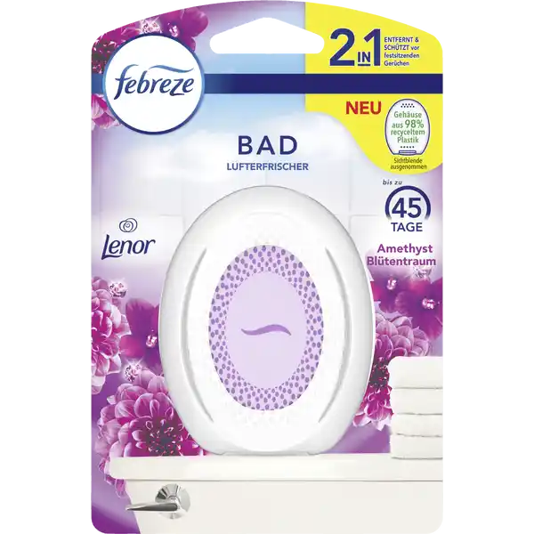 febreze Bad Lufterfrischer Lenor Amethyst Bltentraum: Цвет: Produktbeschreibung und details Der erste kontinuierliche nichtelektrische Bad Lufterfrischer von Febreze entfernt Gerche nicht nur sondern verhindert auch dass diese auf weichen Oberflchen wie Handtchern Badematten und Duschvorhngen verbleiben Der Febreze Bad Lufterfrischer mit der einzigartigen geruchsentfernenden Technologie sorgt fr bis zu  Tage lang anhaltende Frische ihn Ihrem Badezimmer Ohne Strom oder Batterien ist Febreze Bad Lufterfrischer bequem und einfach zu verwenden und in verschiedenen Duftvarianten erhltlich Kontaktdaten Procter ampamp Gamble International Operations SA  route de SaintGeorges  PetitLancy Switzerland wwwfebrezede Anwendung und Gebrauch  Zum Aktivieren fest auf den Knopf drcken Es gibt kein quotKlickquot Gerusch   Minute warten  Die Flssigkeitshhe wird abnehmen Falls kein Duft freigesetzt wird den Knopf nochmals drcken Inhaltsstoffe Linalool Linalyl Acetate Lauraldehyde Dihydro Pentamethylindanone Undecylenal Methoxyhydratropaldehyde Methoxy Dimethylheptanal DimethylCyclohexene Carboxaldehyde Ethyl  Dimethylhydrocinnamal EthylHydroxyMethylfuranHOne Trimethylocta DienOne Citral Dimethyl Heptenal Ethyl TrimethylcyclohexaEneCarboxylate Rose Ketone Warnhinweise und wichtige Hinweise Warnhinweise ACHTUNG Verursacht Hautreizungen Verursacht schwere Augenreizung Kann allergische Hautreaktionen verursachen Schdlich fr Wasserorganismen mit langfristiger Wirkung Darf nicht in die Hnde von Kindern gelangen BEI BERHRUNG MIT DER HAUT Mit viel Wasser waschen BEI KONTAKT MIT DEN AUGEN Einige Minuten lang behutsam mit Wasser splen Bei Unwohlsein GIFTINFORMATIONSZENTRUMArzt anrufen Personen die auf Duftstoffe empfindlich reagieren sollten dieses Produkt mit Vorsicht verwenden Nach Anwendung Raum lften
https://www.rossmann.de/de/haushalt-febreze-bad-lufterfrischer-lenor-amethyst-bluetentraum/p/8006540490341