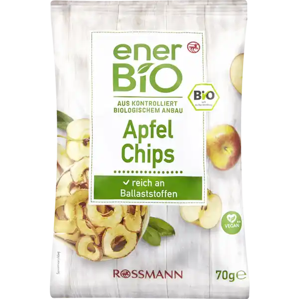 enerBiO Apfel Chips: Цвет: Produktbeschreibung und details Knabberspa  Sonnengereift und nhrstoffreichUnsere enerBiO Apfelchips sind ein fruchtigkrosses CrunchErlebnis aus von Hand geernteten Biopfeln Die knusprigen Chips enthalten dabei jede Menge Ballaststoffe ideal fr die kleine Knabberpause fr Mslis Desserts oder zum Backenbrigens Wir verzichten bei der Herstellung auf Zitronensure So erhalten die Apfelchips ihre natrliche braune Frbung Alle Produkte unserer ROSSMANNMarke enerBiO stammen aus kontrolliert biologischem Anbau Durch eine schonende sorgfltige Verarbeitung erhalten wir hierbei sowohl die Hochwertigkeit als auch den natrlichen Geschmack Zudem lassen wir unsere Produkte regelmig durch unabhngige Institute berprfen  so gewhrleisten wir eine gleichbleibende Qualitt von Natur aus vegan Lebensmittelunternehmer Name Dirk Rossmann GmbH Adresse Isernhgener Strae   Burgwedel wwwrossmannde   Bio Zertifikat SIEKO UrsprungslandHerkunftsort EULandwirtschaft Testurteile Qualittssiegel ampamp Verbandszeichen Rechtlich vorgeschriebene Produktbezeichnung Bio Apfelchips Zutaten pfel aus kontrolliert biologischem Anbauvon Natur aus vegan Nhrwerte Durchschnittliche Nhrwertangaben pro  g Energie  kj   kcal Fett  g davon  gesttigte Fettsuren  g Kohlenhydrate  g davon  Zucker  g Ballaststoffe  g Eiwei  g Salz  g Anwendung und Gebrauch Ideal fr die kleine Knabberpause fr Mslis Desserts oder zum Backen Gebrauch Aufbewahrung und Verwendung Aufbewahrungs und Verwendungsbedingungen Trocken lagern und vor Wrme schtzen
https://www.rossmann.de/de/lebensmittel-enerbio-apfel-chips/p/4305615678351