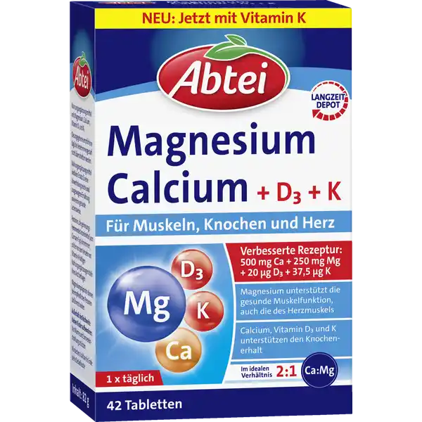 Abtei Magnesium Calcium + D3 + K Tabletten: Цвет: https://www.rossmann.de/de/gesundheit-abtei-magnesium-calcium--d3--k-tabletten/p/4250752203945
