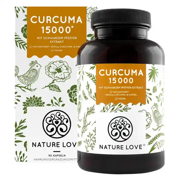 Nature Love Curcuma 15.000 Kapseln: Цвет: Produktbeschreibung und details CurcumaExtrakt mit einem CurcuminGehalt von  Der CurcuminGehalt einer einzigen Kapsel entspricht dem CurcuminGehalt von ca  mg Curcuma  Kapseln reichen ber  Monate Frei von unerwnschten Zustzen wie Trennmittel bspw Magnesiumstearat auch quotMagnesiumsalze der Speisefettsurenquot genannt Lebensmittelunternehmer Name Tauron Ventures GmbH Adresse Merowingerplatz   Dsseldorf Rechtlich vorgeschriebene Produktbezeichnung Nahrungsergnzungsmittel mit CurcumaExtrakt CurcumaPulver und Schwarzem PfefferExtrakt Zutaten Curcuma Extrakt Bio Curcuma Pulver Schwazer Pfeffer Extrakt pflanzliche Kapselhlle Hydroxyprophylmethylcellulose  der landwirtschaftlichen Zutaten aus kologischer Landwirtschaft DEKO Anwendung und Gebrauch  Kapsel jeden  Tag mit ausreichend Flssigkeit einnehmen Gebrauch Aufbewahrung und Verwendung Aufbewahrungs und Verwendungsbedingungen Khl trocken und lichtgeschtzt aufbewahren Warnhinweise und wichtige Hinweise Warnhinweise Nahrungsergnzungsmittel drfen nicht als Ersatz fr eine ausgewogene abwechslungsreiche Ernhrung und eine gesunde Lebensweise verwendet werden Die angegebene empfohlene tgliche Verzehrmenge  Kapsel alle  Tage darf nicht berschritten werden Auerhalb der Reichweite von kleinen Kindern lagern Fr Personen unter  Jahren Schwangere und stillende Mtter nicht geeignet Keine zustzlichen Curcuminhaltigen Produkte einnehmen
https://www.rossmann.de/de/gesundheit-nature-love-curcuma-15000-kapseln/p/4260488131009