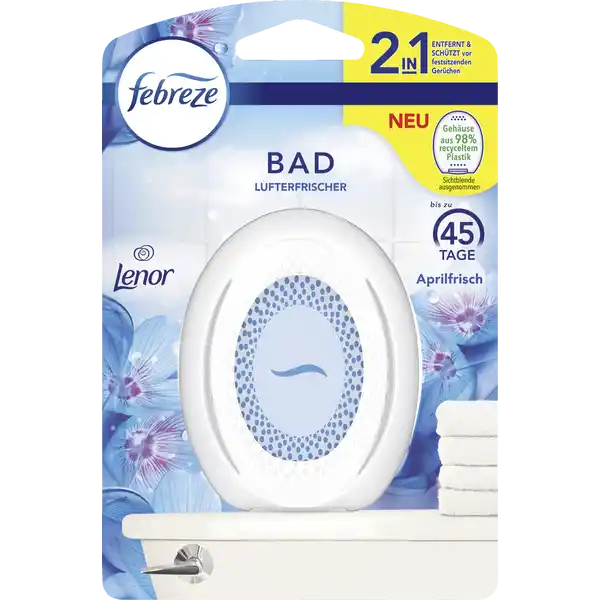 febreze Bad Lufterfrischer Lenor Aprilfrisch: Цвет: Produktbeschreibung und details Der erste kontinuierliche nichtelektrische Bad Lufterfrischer von Febreze entfernt Gerche nicht nur sondern verhindert auch dass diese auf weichen Oberflchen wie Handtchern Badematten und Duschvorhngen verbleiben Der Febreze Bad Lufterfrischer mit der einzigartigen geruchsentfernenden Technologie sorgt fr bis zu  Tage lang anhaltende Frische ihn Ihrem Badezimmer Ohne Strom oder Batterien ist Febreze Bad Lufterfrischer bequem und einfach zu verwenden und in verschiedenen Duftvarianten erhltlich Kontaktdaten Procter ampamp Gamble International Operations SA  route de SaintGeorges  PetitLancy Switzerland wwwfebrezede Anwendung und Gebrauch  Zum Aktivieren fest auf den Knopf drcken Es gibt kein quotKlickquot Gerusch   Minute warten  Die Flssigkeitshhe wird abnehmen Falls kein Duft freigesetzt wird den Knopf nochmals drcken Inhaltsstoffe Linalool TertButylcyclohexyl Acetate Pentamethylheptenone Lauraldehyde Methylundecanal Undecylenal Eugenol Cyclamen Aldehyde Tetramethyl Acetyloctahydronaphthalenes Citronellol Dihydro Pentamethylindanone Geraniol Cyclooctenyl Methyl Carbonate AlphaIsomethyl Ionone DimethylCyclohexene Carboxaldehyde DimethylDecadienal Nerol DeltaDamascone Undecenal Methyl Octine Carbonate Coumarin Warnhinweise und wichtige Hinweise Warnhinweise ACHTUNG Verursacht Hautreizungen Verursacht schwere Augenreizung Kann allergische Hautreaktionen verursachen Giftig fr Wasserorganismen mit langfristiger Wirkung Darf nicht in die Hnde von Kindern gelangen BEI BERHRUNG MIT DER HAUT Mit viel Wasser waschen BEI KONTAKT MIT DEN AUGEN Einige Minuten lang behutsam mit Wasser splen Bei Unwohlsein GIFTINFORMATIONSZENTRUMArzt anrufen Personen die auf Duftstoffe empfindlich reagieren sollten dieses Produkt mit Vorsicht verwenden Nach Anwendung Raum lften
https://www.rossmann.de/de/haushalt-febreze-bad-lufterfrischer-lenor-aprilfrisch/p/8006540465165