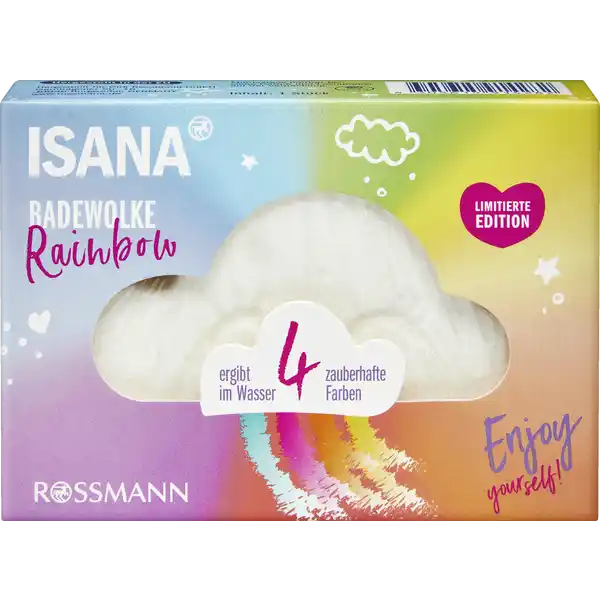 ISANA Badewolke Rainbow: Цвет: https://www.rossmann.de/de/pflege-und-duft-isana-badewolke-rainbow/p/4305615914282
Produktbeschreibung und details Mit ISANA BADEZUSTZEN genieen Sie ein wohltuendes Badeerlebnis Die ISANA BADEWOLKE RAINBOW reinigt sanft und duftet nach herrlicher Mango Der Badezusatz in WolkeForm lst sich im Wasser in einer tollen RegebogenOptik auf Ideal fr eine spaige Auszeit ergibt im Wasser  zauberhafte Farben vegan diese Rezeptur ist zu  ohne Mikroplastik Kontaktdaten Dirk Rossmann GmbH Isernhgener Str   Burgwedel wwwrossmannde UrsprungslandHerkunftsort EU Testurteile Qualittssiegel ampamp Verbandszeichen Anwendung und Gebrauch Die Badewolke vorsichtig aus der Folie nehmen Die Wolke mit trockenen Fingern in das Badewasser geben Genieen und baden Sie  Minuten bei einer Wassertemperatur von C Badewanne nach dem Baden einfach mit klarem Wasser aussplen um eventuelle Produktrckstnde zu entfernen Gebrauch Aufbewahrung und Verwendung Aufbewahrungs und Verwendungsbedingungen An einem khlen und trockenen Ort aufbewahren Inhaltsstoffe Sodium Bicarbonate Citric Acid Maltodextrin Sodium Carbonate Sodium Methyl Oleoyl Taurate Vitis Vinifera Seed Oil Sodium C Olefin Sulfonate Parfum Persea Gratissima Oil Sodium Chloride Sorbitol CI  CI  CI  CI  Warnhinweise und wichtige Hinweise Warnhinweise Berhrung mit den Augen vermeiden Wenn das Produkt in die Augen gelangt diese sofort mit lauwarmem Wasser aussplen Zur ueren Anwendung Nicht zum Verzehr geeignet Aufsicht durch Erwachsene wird empfohlen Nicht geeignet fr Kinder unter  Jahren