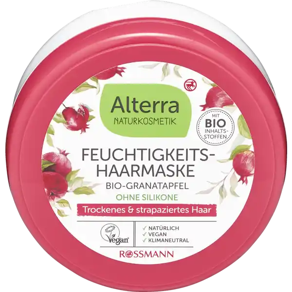 Alterra NATURKOSMETIK Feuchtigkeits-Haarmaske Bio-Granatapfel & Bio-Aloe Vera: Цвет: Produktbeschreibung und details Die Formulierung mit BioGranatapfelkernl und BioAvocadol pflegt Ihr Haar ohne es zu beschweren Weiterfhrende Informationen zum Thema Klimaneutralitt finden Sie unter rossmanndeklimaneutral und unter climatepartnercom Kontaktdaten Dirk Rossmann GmbH Isernhgener Strae   Burgwedel wwwrossmannde UrsprungslandHerkunftsort Deutschland Testurteile Qualittssiegel ampamp Verbandszeichen Anwendung und Gebrauch  Mal pro Woche nach dem Waschen im feuchten Haar verteilen einmassieren und  Minuten einwirken lassen Durch Wrme wird die Pflegewirkung verstrkt Anschlieend gut aussplen Gebrauch Aufbewahrung und Verwendung Aufbewahrungs und Verwendungsbedingungen Tiegel stets gut verschlieen und vor Spritzwasser schtzen Inhaltsstoffe Aqua Glycerin Alcohol Glycine Soja Oil Cetyl Alcohol Cetearyl Alcohol CaprylicCapric Triglyceride Panthenol Glyceryl Stearate Citrate Parfum Persea Gratissima Oil Aloe Barbadensis Leaf Juice Punica Granatum Seed Oil Punica Granatum Fruit Extract Xanthan Gum Panthenyl Ethyl Ether Potassium Cetyl Phosphate Hydrolyzed Corn Protein Hydrolyzed Wheat Protein Hydrolyzed Soy Protein LeuconostocRadish Root Ferment Filtrate Tocopherol Helianthus Annuus Seed Oil CI  Levulinic Acid pAnisic Acid Linalool Limonene Geraniol Citral Citronellol Farnesol  ingredients from certified organic agriculture  from natural essential oils
https://www.rossmann.de/de/pflege-und-duft-alterra-naturkosmetik-feuchtigkeits-haarmaske-bio-granatapfel-und-bio-aloe-vera/p/4305615460758