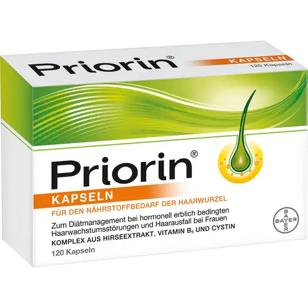 Priorin Kapseln: Цвет: https://www.rossmann.de/de/gesundheit-priorin-kapseln/p/2050000000744
Produktbeschreibung und details Zum Ditmanagement von hormonell erblich bedingten Haarwachstumsstrungen ampamp Haarausfall versorgt die Haarwurzel mit Mikronhrstoffen mit Hirseextrakt Vitamin B und Cystin Lebensmittelunternehmer Name Bayer Vital GmbH Adresse D Leverkusen Deutschland Rechtlich vorgeschriebene Produktbezeichnung Ditetisches Lebensmittel fr besondere medizinische Zwecke Bilanzierte Dit Zutaten WEIZEN keiml Gelantine Rind Schwein wssriger Hirseextrakt  g ilger Hirseextrakt  g Feuchthaltemittel Glycerin Trennmittel Bienenwachs  gelb Feuchthaltemittel Sorbit Emulgator SOJA lecithin CalciumDPantothenat  g Trennmittel Magnesiumoxid Farbstoffe Eisenoxide und Eisenhydroxide Titandioxid LCystin  g Aromen Aufgrund der besonderen Ernhrungserfordernisse im speziellen Anwendungsbereich ist der Gehalt an Pantothensure erhht  Kapsel Priorin enthltHirseextrakt  mg Pantothensure Vitamin B  mg LCystin  mg Nhrwerte Durchschnittliche Nhrwertangaben pro  Portion pro  g pro Kapsel pro  g Energie  kj   kcal  kj   kcal Fett  g  g Kohlenhydrate  g  g Eiwei  g  g Anwendung und Gebrauch Bei HaarausfallampltreturnampgtMorgens  Kapseln und abends  Kapsel tglichampltenterampgtBei leichteren Haarwachstumsstrungenampltreturnampgt Kapsel tglichampltenterampgtFr eine sichtbare Besserung des Haarzustandes sollte sich die ditetische Behandlung mit Priorin mindestens ber einen Zeitraum von drei Monaten erstrecken Gebrauch Aufbewahrung und Verwendung Aufbewahrungs und Verwendungsbedingungen Achten Sie zustzlich auf eine abwechslungsreiche ausgewogene Ernhrung und eine gesunde LebensweiseampltenterampgtTrocken und nicht ber C lagern Warnhinweise und wichtige Hinweise Warnhinweise Priorin enhlt einen besonderen Komplex aus speziellen Mikronhrstoffen und ist zur ditetischen Behandlung von androgenetisch bedingten Haarwachstumsstrungen und Haarausfall bei Frauen bestimmt Fr ergnzende bilanzierte Diten schreibt der Gesetzgeber den folgenden wichtigen Hinweis vor Priorin ist als ergnzende bilanzierte Dit unter tztlicher Aufsicht zu verwenden