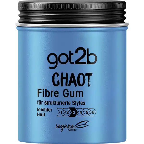 Schwarzkopf got2b Chaot Fibre Gum: Цвет: Produktbeschreibung und details GOTB Chaot Fibre Gum  fr strukturierte Styles mit leichtem Halt Stop your Hair from running wild GOTB Chaot modelliert und strukturiert dein Haar mit langanhaltendem leichtem Halt und hinterlsst einen frischen Duft Die Formel ist vegan frei von Inhaltsstoffen tierischen Ursprungs Kontaktdaten Schwarzkopf ampamp Henkel a division of Henkel AG ampamp Co KGaA D Dsseldorf Anwendung und Gebrauch Zwischen den Fingerspitzen verreiben in die Haare einarbeiten und stylen wie es dir gefllt Inhaltsstoffe Aqua Water Eau Isopropyl Myristate Oleth OctylacrylamideAcrylatesButylaminoethyl Methacrylate Copolymer Petrolatum Cera Carnauba Copernicia Cerifera Carnauba Wax Cire de Carnauba Stearic Acid Palmitic Acid Butylene Glycol Ceteth Parfum Fragrance Phenoxyethanol Aminomethyl Propanol Cera Microcristallina Microcrystalline Wax Cire Microcristalline Benzyl Alcohol Paraffin Sodium Benzoate PEGM Ethylhexylglycerin Dehydroacetic Acid Linalool Geraniol CI  Blue  CI  Ext Violet
https://www.rossmann.de/de/pflege-und-duft-schwarzkopf-got2b-chaot-fibre-gum/p/4015100800463