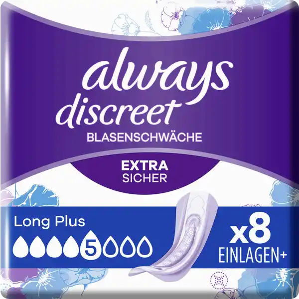 Always Discreet Inkontinenz Long Plus: Цвет: Produktbeschreibung und details Ideal fr strkere Anforderungen  Always Discreet Inkontinenzeinlagen Long Plus bieten Extra Schutz Sie wurden entwickelt um Ihnen zustzlichen Komfort und Saugfhigkeit zubieten damit Sie sich keine Sorgen mehr machen mssen Ihre Struktur ermglicht starken Schutz mit einem ultradnnen Kernsodass Sie keine Kompromisse zwischen Komfort und Schutz eingehen mssen Wenn Niesen oder Lachen Blasenschwche verursacht bieten die Always Discreet Einlagen Long Plus optimalen Schutz extra sicher und bieten starken Schutz der Kern mit zwei Schutzschichten verwandelt Flssigkeit in Gel und schliet sie ein Einlagen sind bequem und bleiben diskret an ihrem Platz geruchsneutralisierende Technologie fr volle Geruchskontrolle extra lang und saugfhig fr extra Schutz dermatologisch getestet Kontaktdaten Procter ampamp Gamble Sulzbacher Str   Schwalbach am Taunus Germany wwwpgcom    Testurteile Qualittssiegel ampamp Verbandszeichen Warnhinweise und wichtige Hinweise Warnhinweise Produkt zur Einmalnutzung Nicht wiederverwendbar
https://www.rossmann.de/de/pflege-und-duft-always-discreet-inkontinenz-long-plus/p/8006540736548